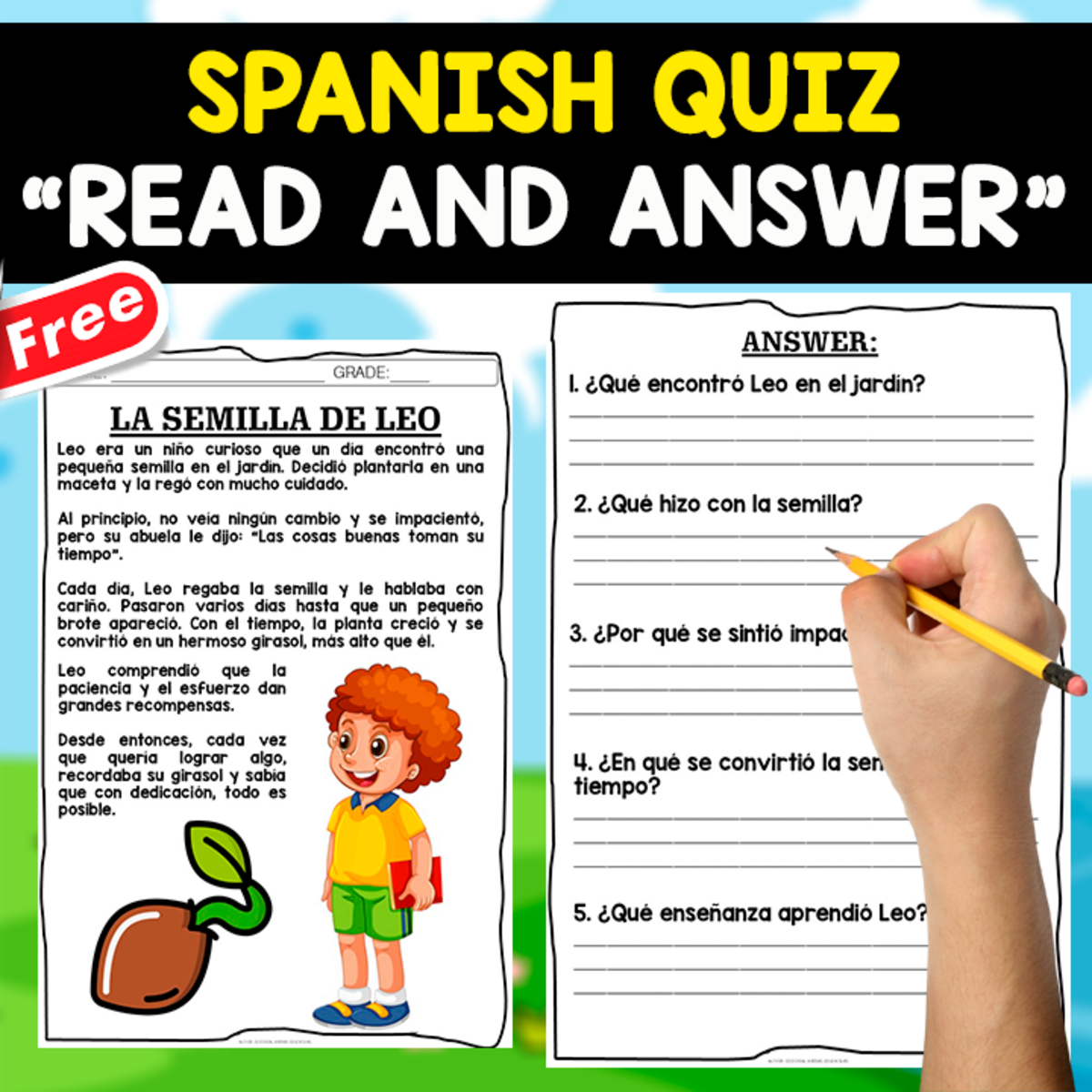An educational teaching resource from EDITORIAL LAURA EDUCA entitled READING COMPREHENSION IN SPANISH | La semilla de Leo downloadable at Teach Simple.