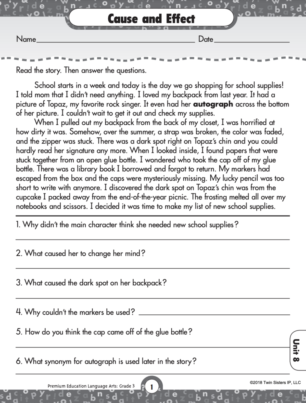 An educational teaching resource from Twin Sisters Digital Media entitled Reading Comprehension Language Arts Printable Workbook For Grade 3 downloadable at Teach Simple.