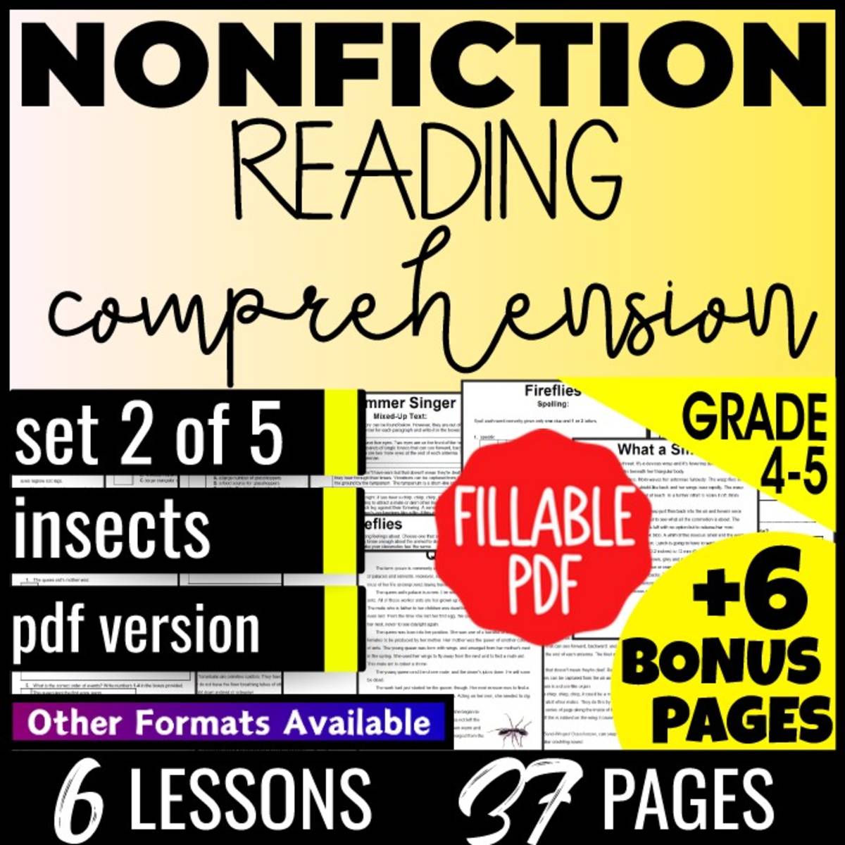 An educational teaching resource from Cored Education entitled Reading Comprehension Nonfiction Set 2 - Insects (Fillable PDF) downloadable at Teach Simple.