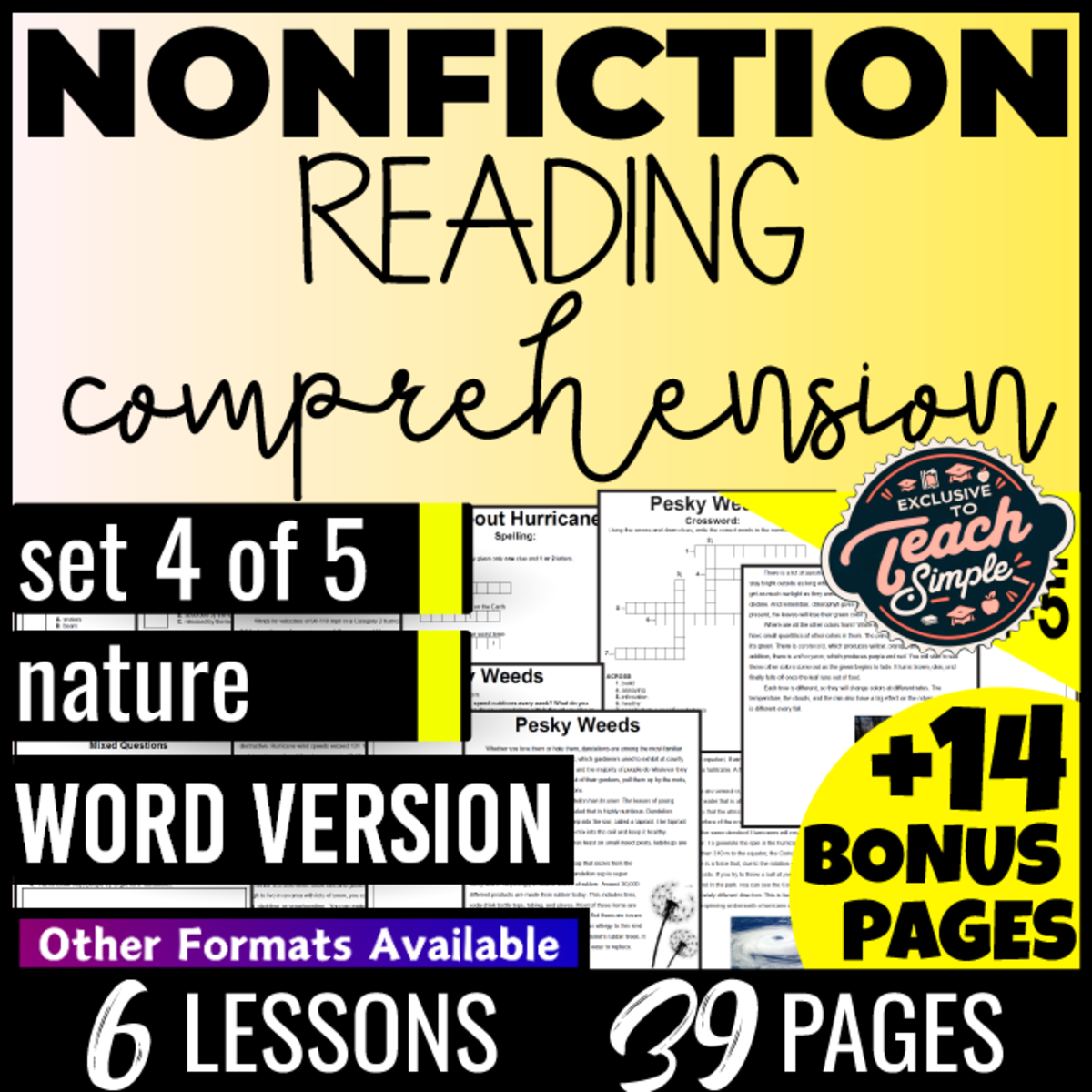 An educational teaching resource from Cored Education entitled Reading Comprehension Nonfiction Set 4 - Nature (Word) downloadable at Teach Simple.