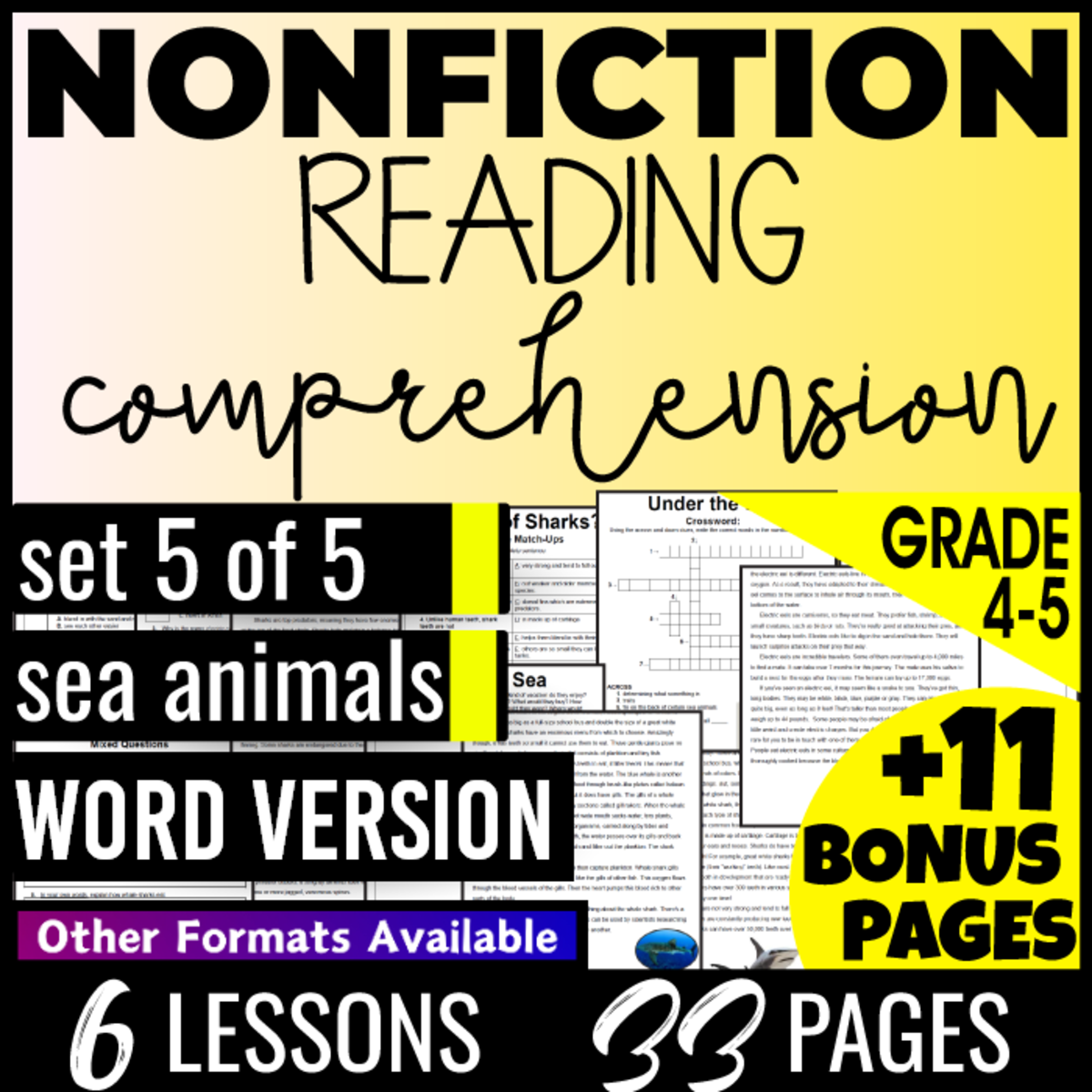 An educational teaching resource from Cored Education entitled Reading Comprehension Nonfiction Set 5 - Sea Animals (Word) downloadable at Teach Simple.