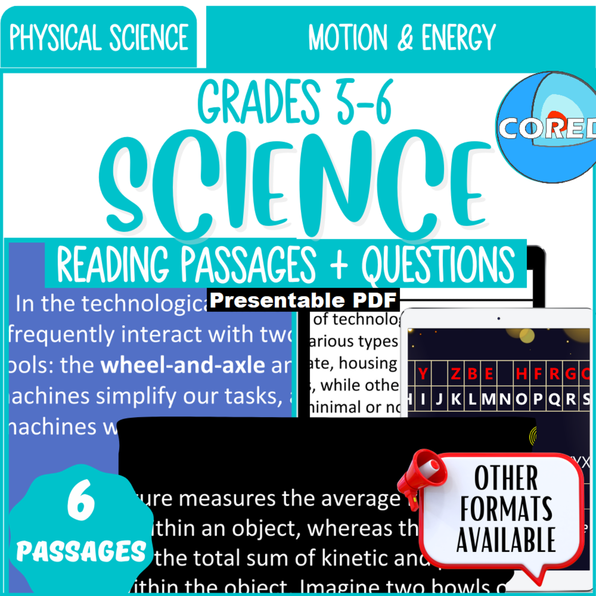 An educational teaching resource from Cored Education entitled Reading Comprehension on Motion and Energy Presentable PDF downloadable at Teach Simple.