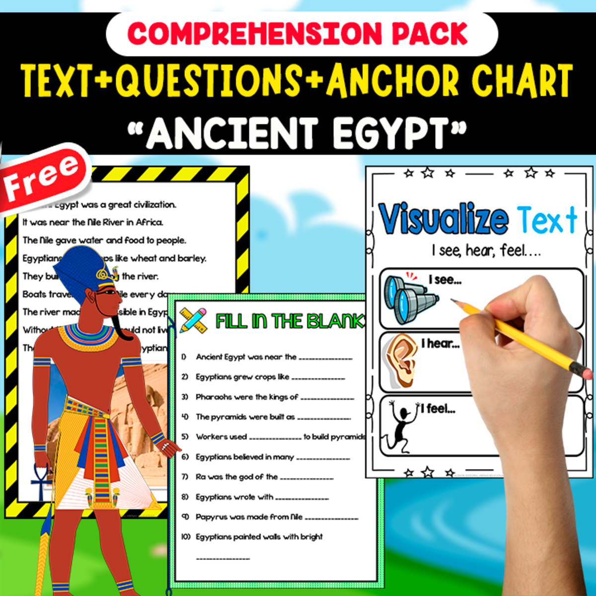 An educational teaching resource from EDITORIAL LAURA EDUCA entitled READING-COMPREHENSION PACK | ANCIENT EGYPT | 20 FREE PAGES downloadable at Teach Simple.