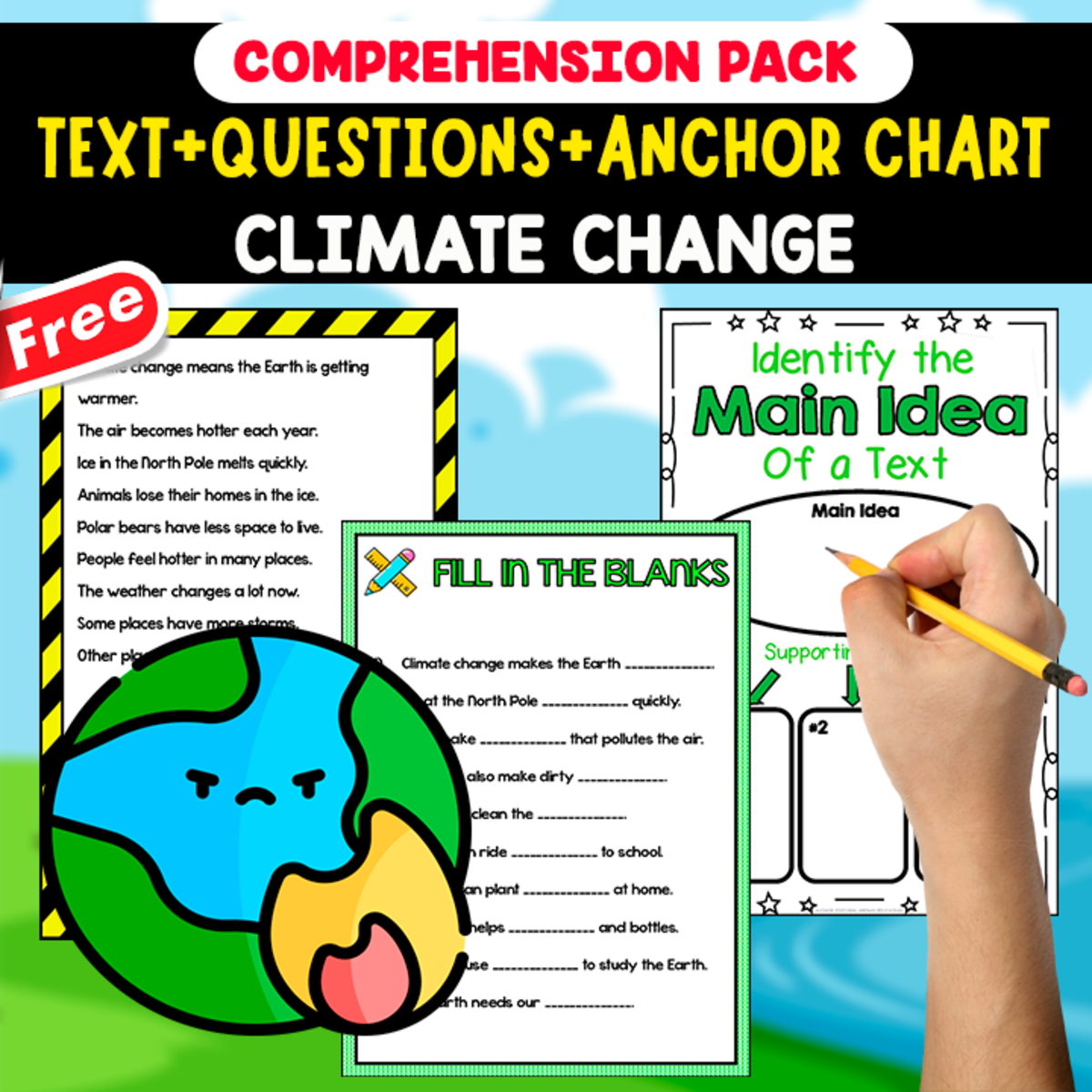 An educational teaching resource from EDITORIAL LAURA EDUCA entitled READING-COMPREHENSION PACK | CLIMATE CHANGE | 20 PAGES downloadable at Teach Simple.