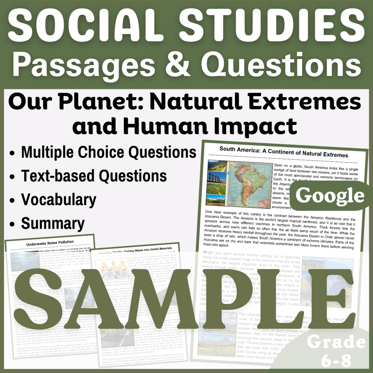 An educational teaching resource from CORED Education - Middle & High School entitled Reading Comprehension Passage: South America (SAMPLE Docs) downloadable at Teach Simple.