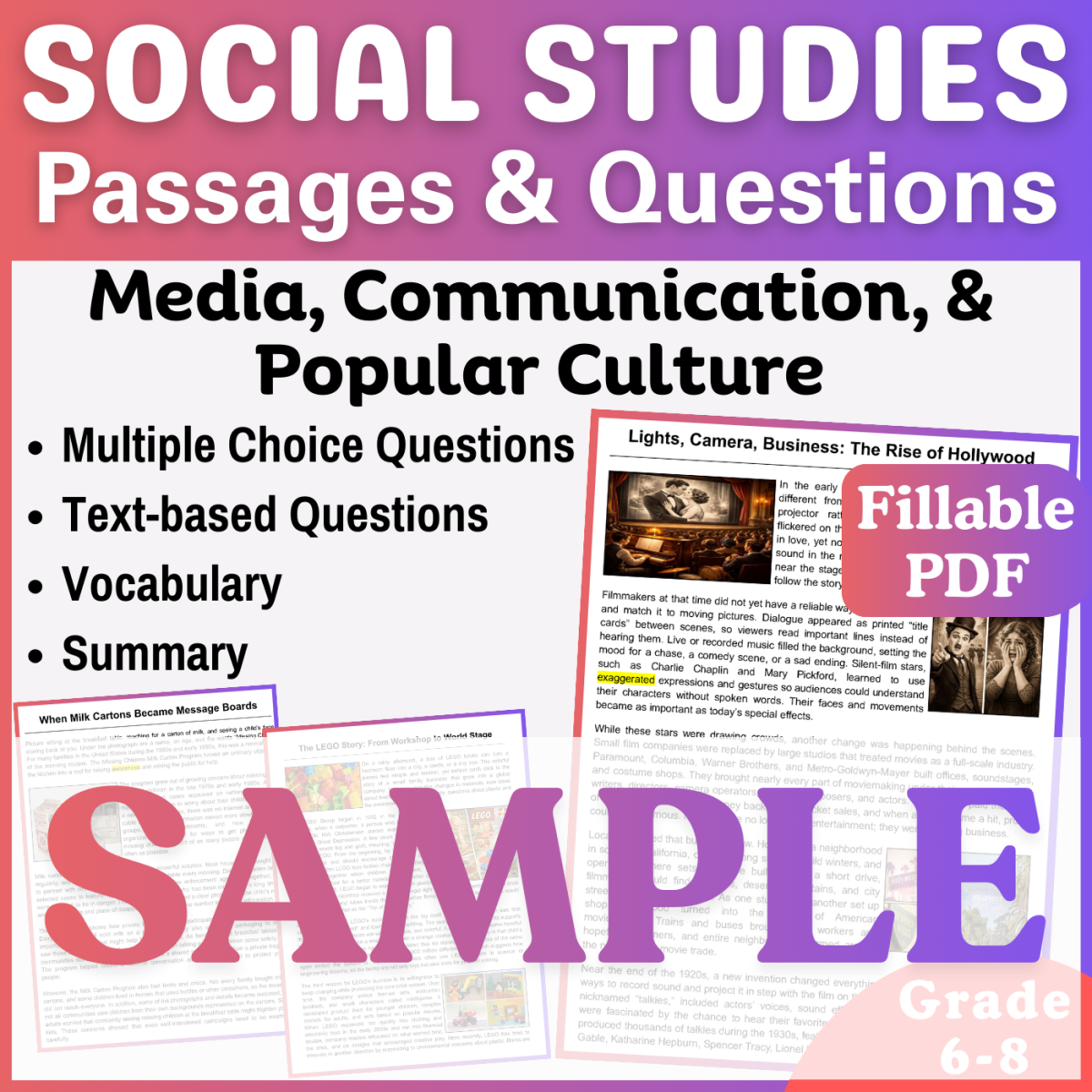An educational teaching resource from CORED Education - Middle & High School entitled Reading Comprehension Passage: The LEGO Story (Fillable PDF Sample) downloadable at Teach Simple.
