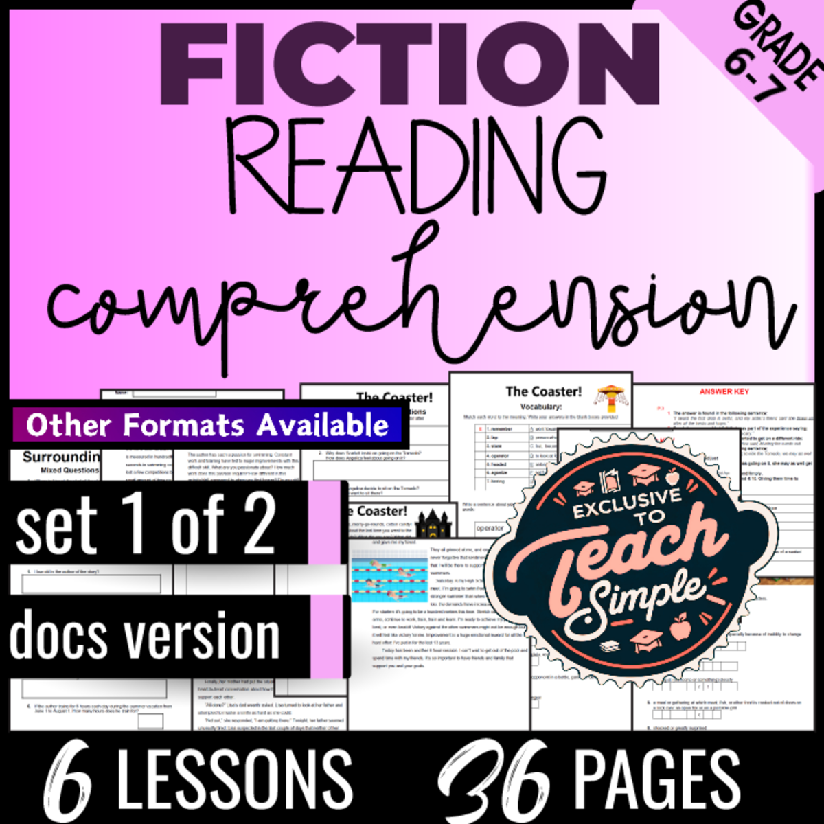 An educational teaching resource from Cored Education entitled Reading Comprehension Passages Fiction Set 1 (Docs) Digital Centers downloadable at Teach Simple.