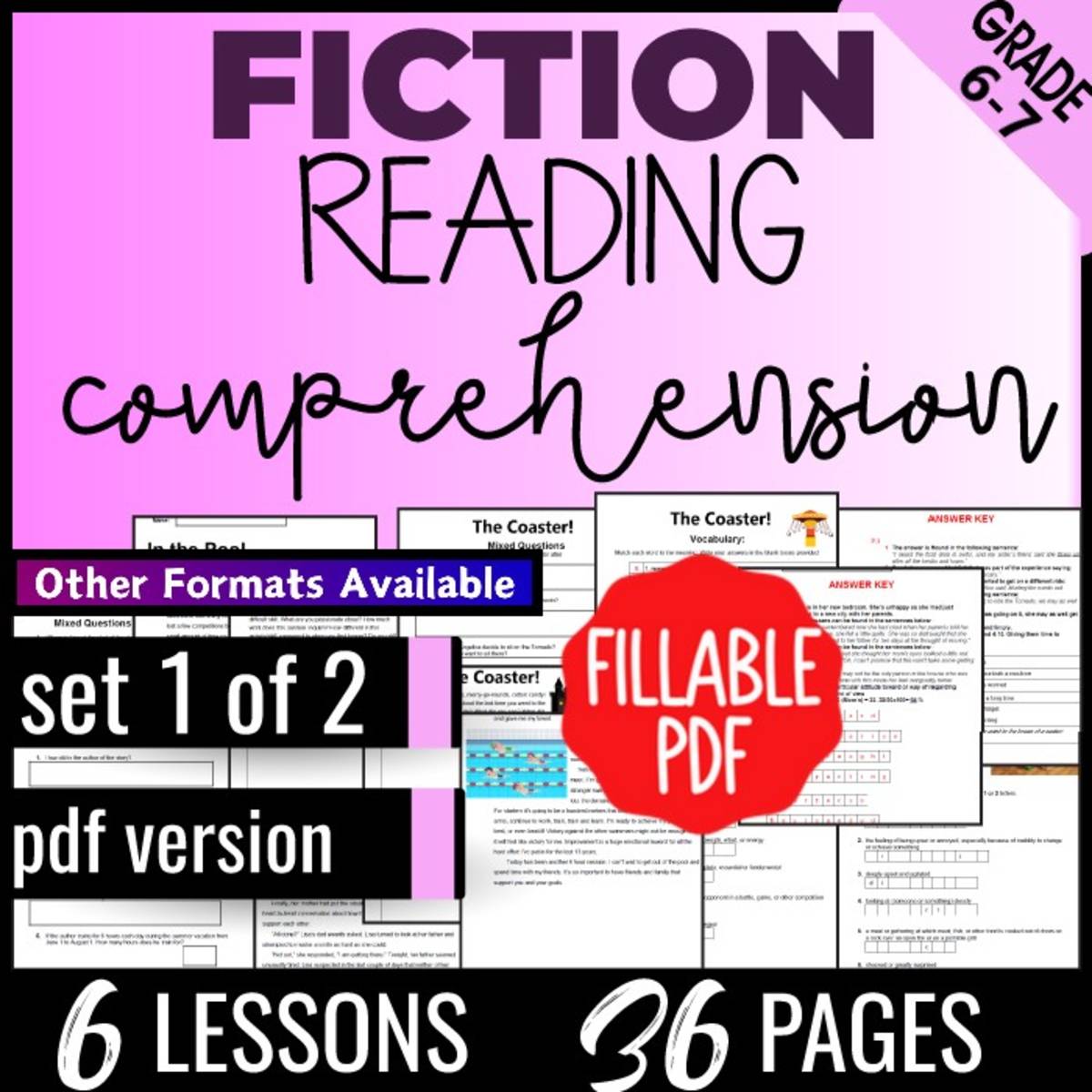 An educational teaching resource from Cored Education entitled Reading Comprehension Passages Fiction Set 1 (Fillable PDF) downloadable at Teach Simple.