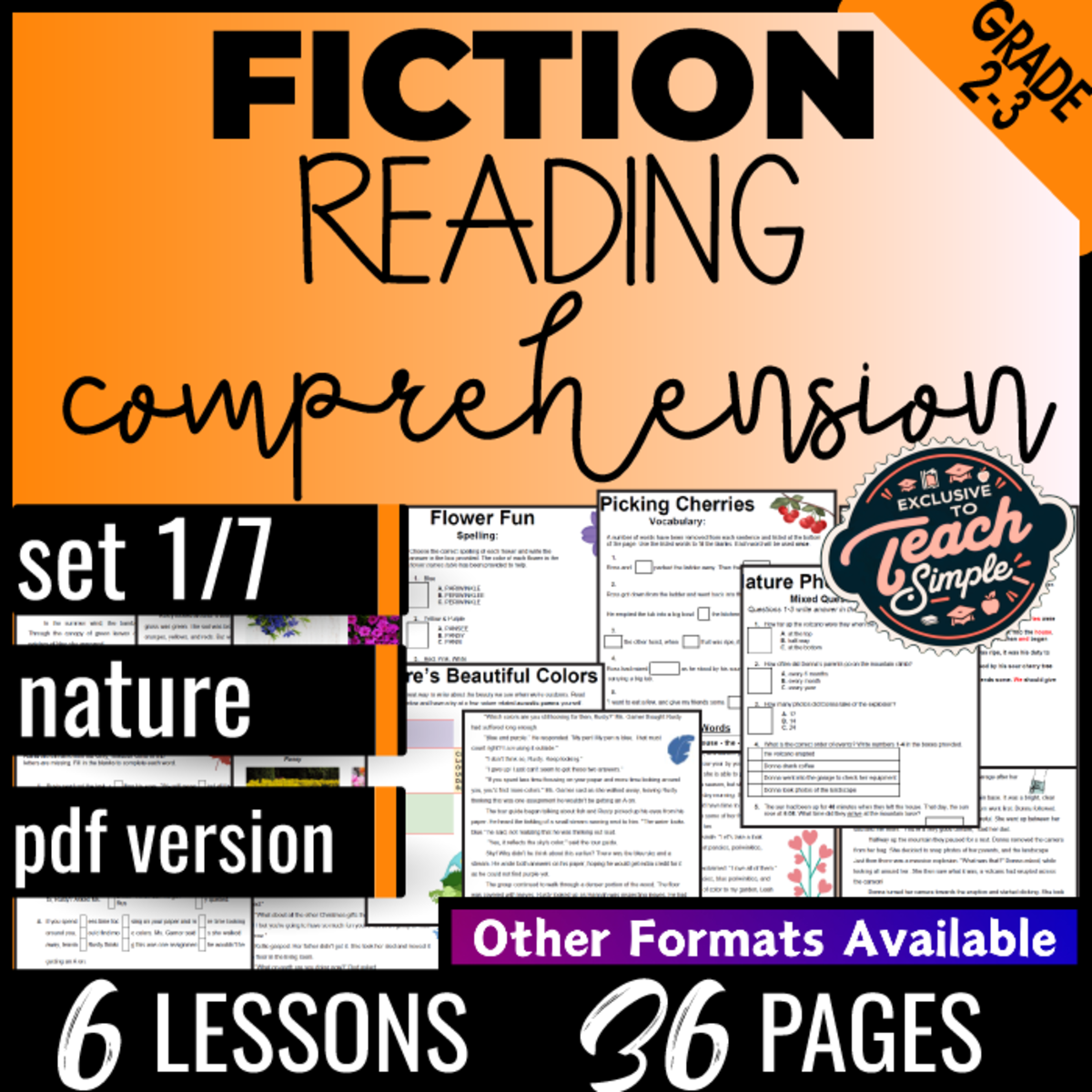 An educational teaching resource from Cored Education entitled Reading Comprehension Passages Fiction Set 1 - Nature (PDF) downloadable at Teach Simple.