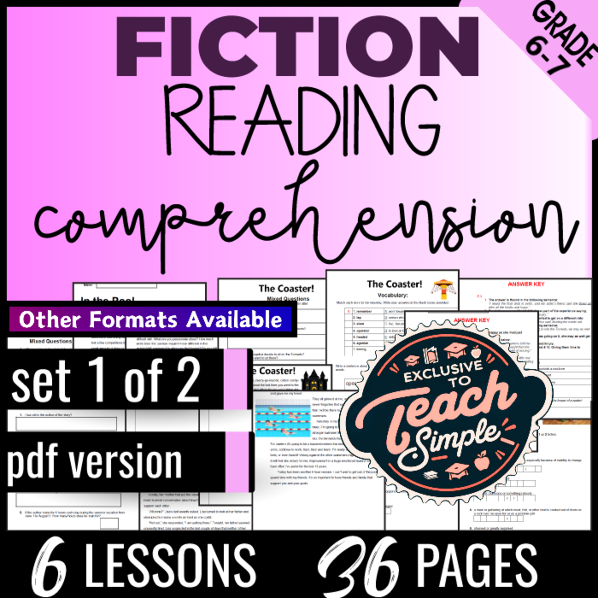 An educational teaching resource from Cored Education entitled Reading Comprehension Passages Fiction Set 1 (PDF) downloadable at Teach Simple.