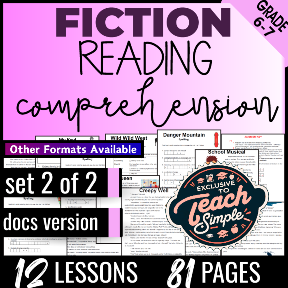 An educational teaching resource from Cored Education entitled Reading Comprehension Passages Fiction Set 2 (Docs) Digital Centers downloadable at Teach Simple.