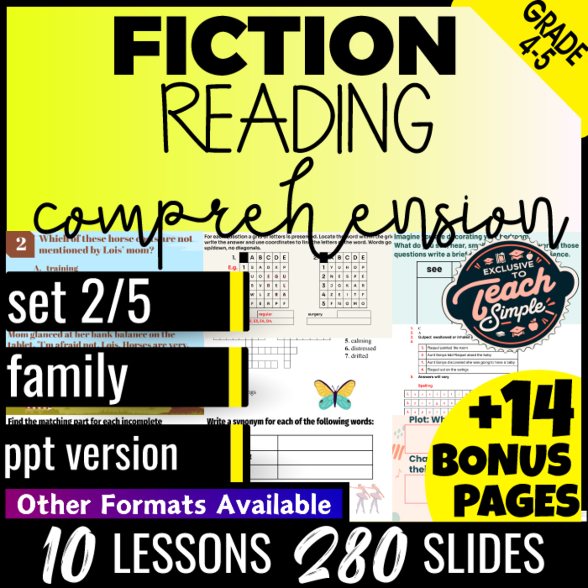 An educational teaching resource from Cored Education entitled Reading Comprehension Passages Fiction Set 2 - Family (PPT) downloadable at Teach Simple.