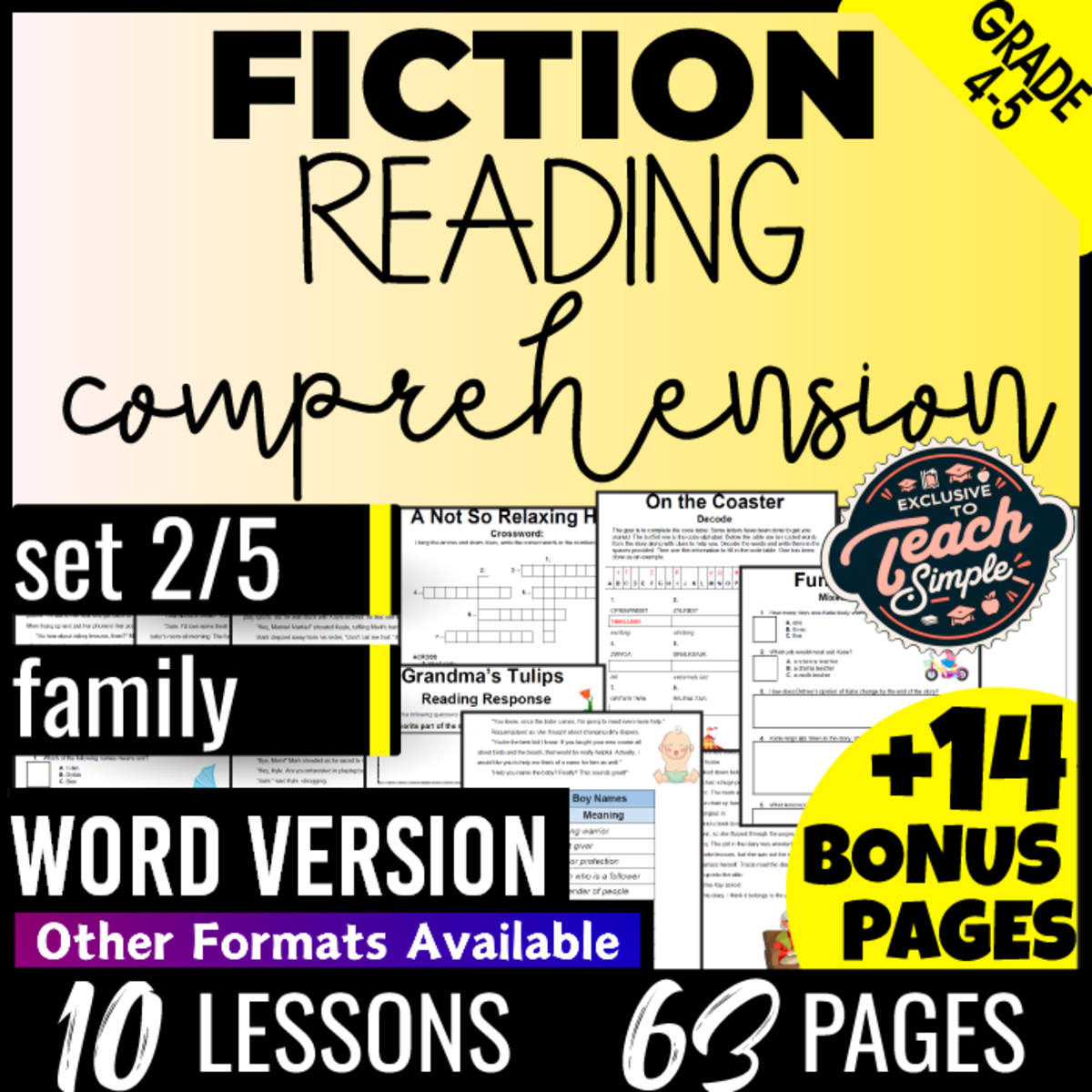An educational teaching resource from Cored Education entitled Reading Comprehension Passages Fiction Set 2 - Family (Word) downloadable at Teach Simple.