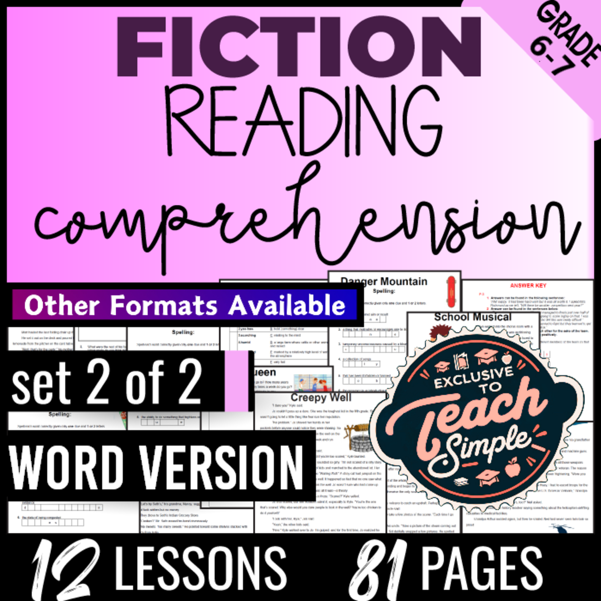 An educational teaching resource from Cored Education entitled Reading Comprehension Passages Fiction Set 2 (Word) downloadable at Teach Simple.