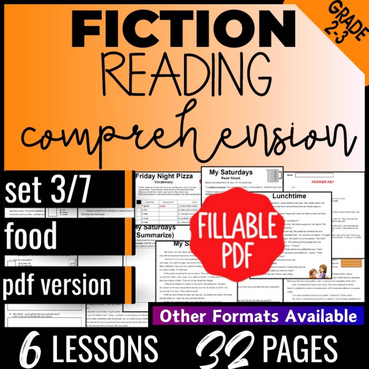 An educational teaching resource from Cored Education entitled Reading Comprehension Passages Fiction Set 3 - Food (Fillable PDF) downloadable at Teach Simple.