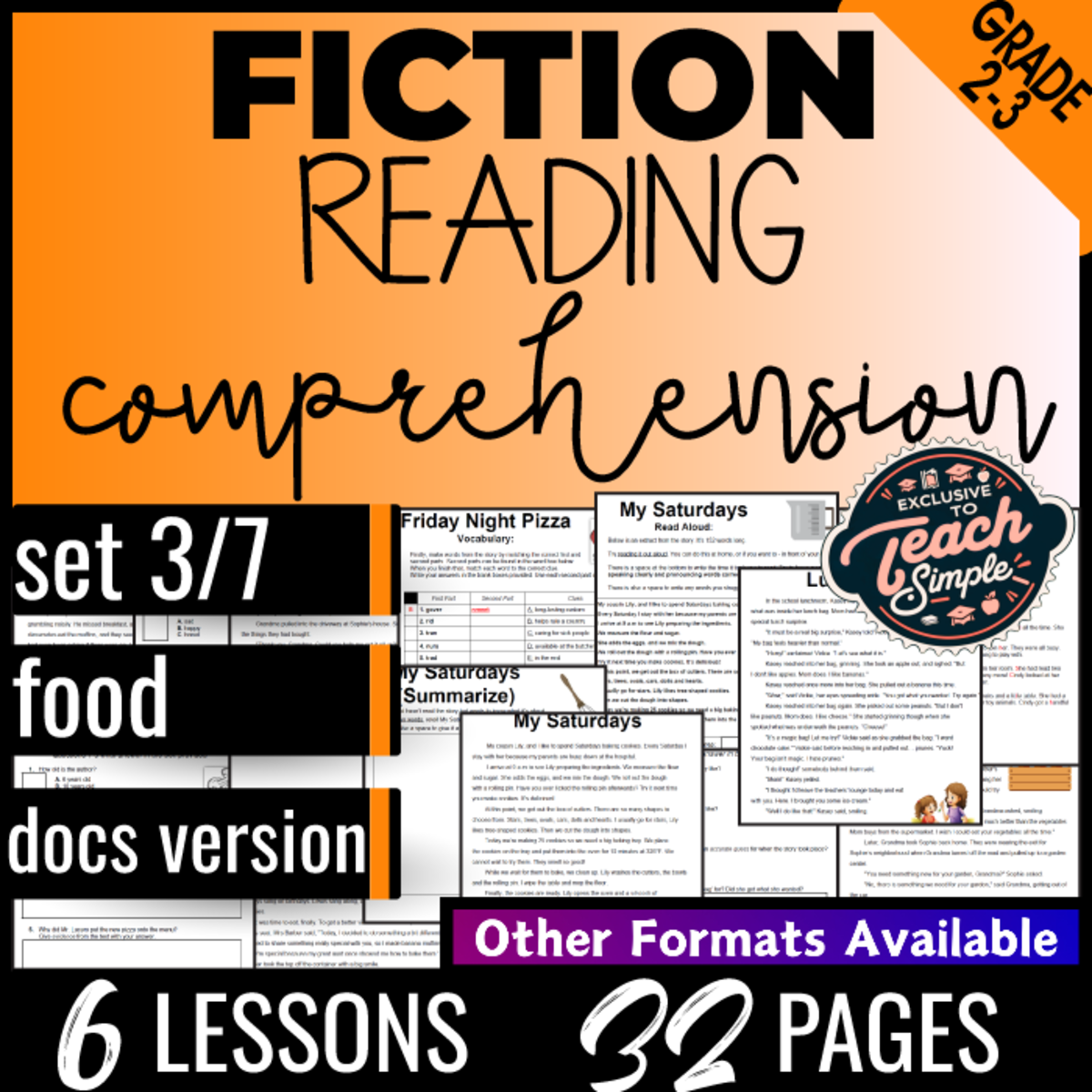 An educational teaching resource from Cored Education entitled Reading Comprehension Passages Fiction Set 3 - Food (Google Docs) downloadable at Teach Simple.