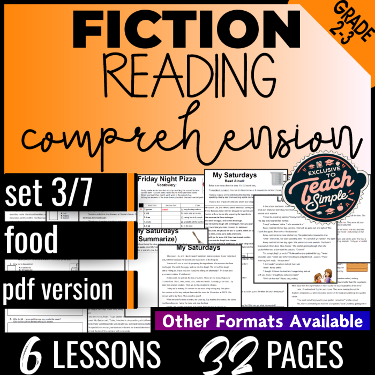 An educational teaching resource from Cored Education entitled Reading Comprehension Passages Fiction Set 3 - Food (PDF) downloadable at Teach Simple.