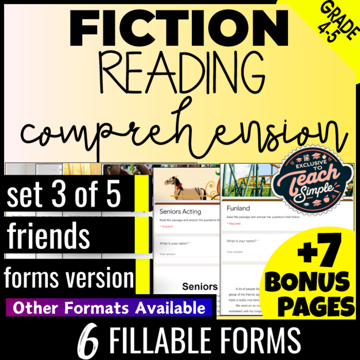 An educational teaching resource from Cored Education entitled Reading Comprehension Passages Fiction Set 3 - Friends (Google Forms) downloadable at Teach Simple.