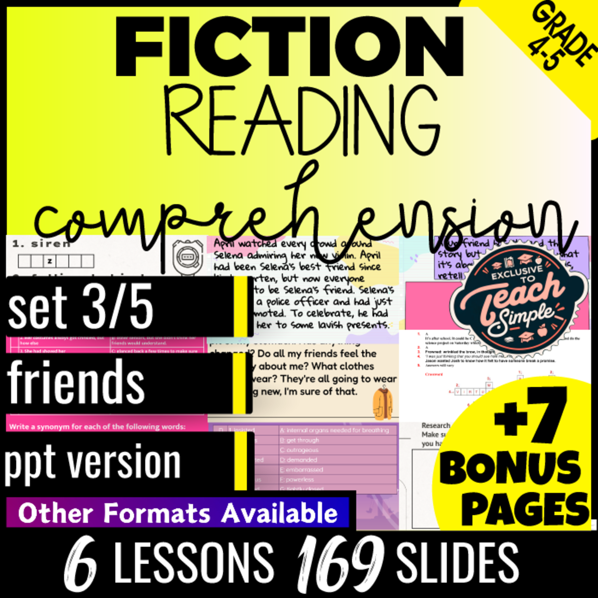 An educational teaching resource from Cored Education entitled Reading Comprehension Passages Fiction Set 3 - Friends (PPT) downloadable at Teach Simple.