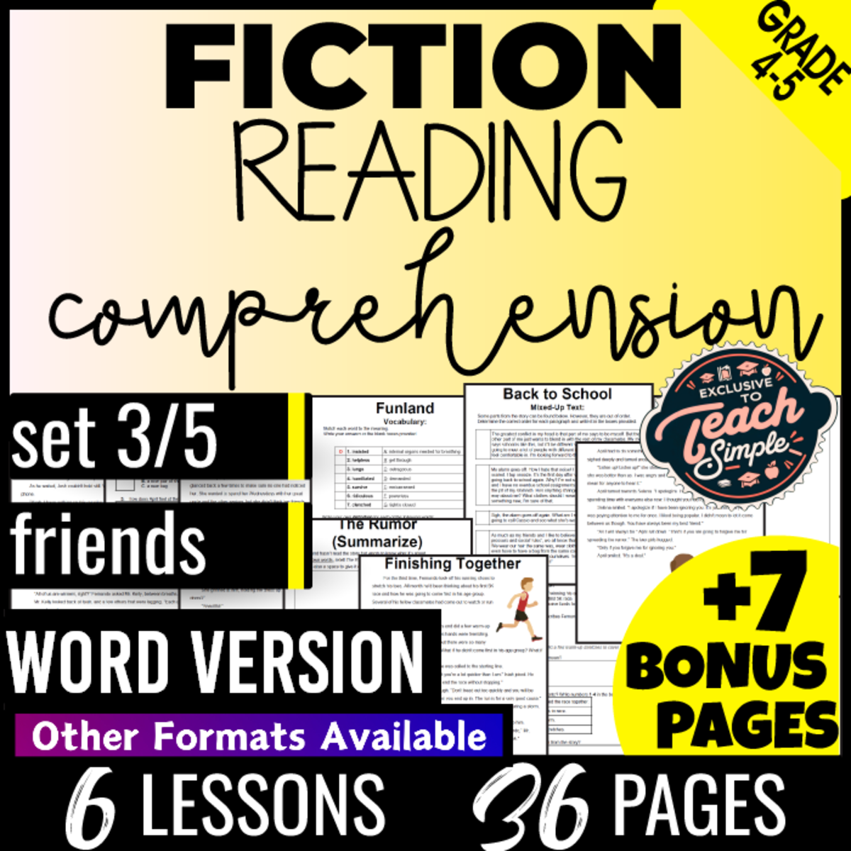 An educational teaching resource from Cored Education entitled Reading Comprehension Passages Fiction Set 3 - Friends (Word) downloadable at Teach Simple.