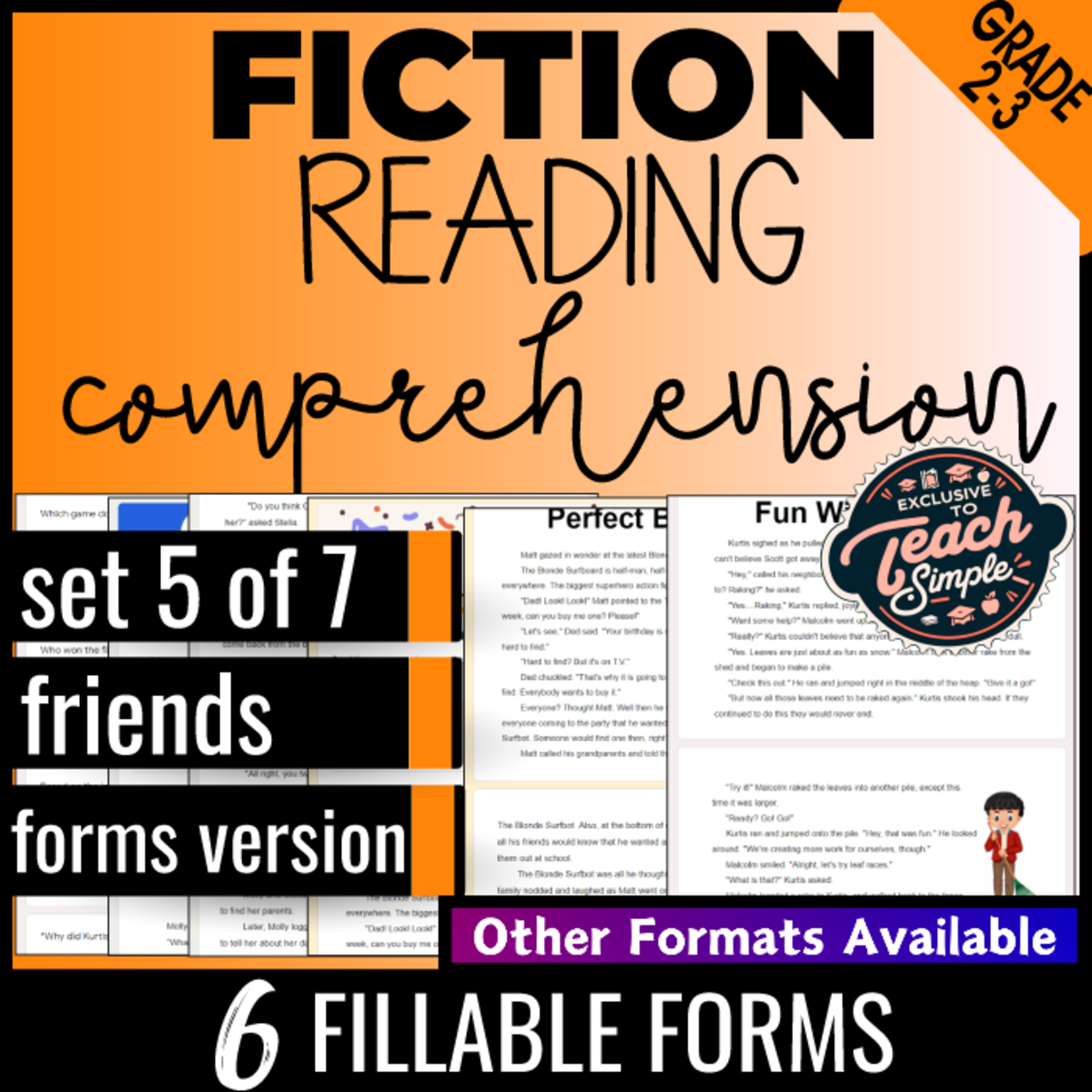 An educational teaching resource from Cored Education entitled Reading Comprehension Passages Fiction Set 5 - Friends (Google Forms) downloadable at Teach Simple.