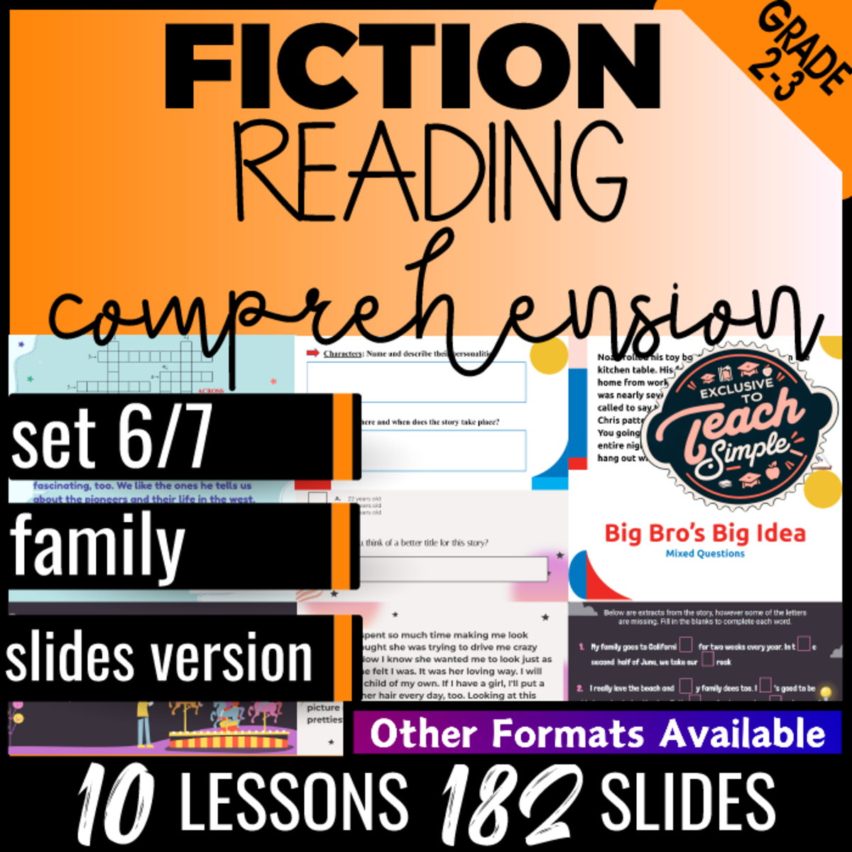 An educational teaching resource from Cored Education entitled Reading Comprehension Passages Fiction Set 6 - Family (Google Slides) downloadable at Teach Simple.