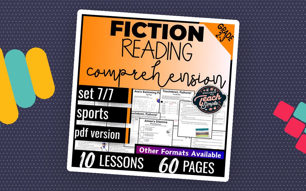 An educational teaching resource from Cored Education entitled Reading Comprehension Passages Fiction Set 7 - Sports (PDF) downloadable at Teach Simple.