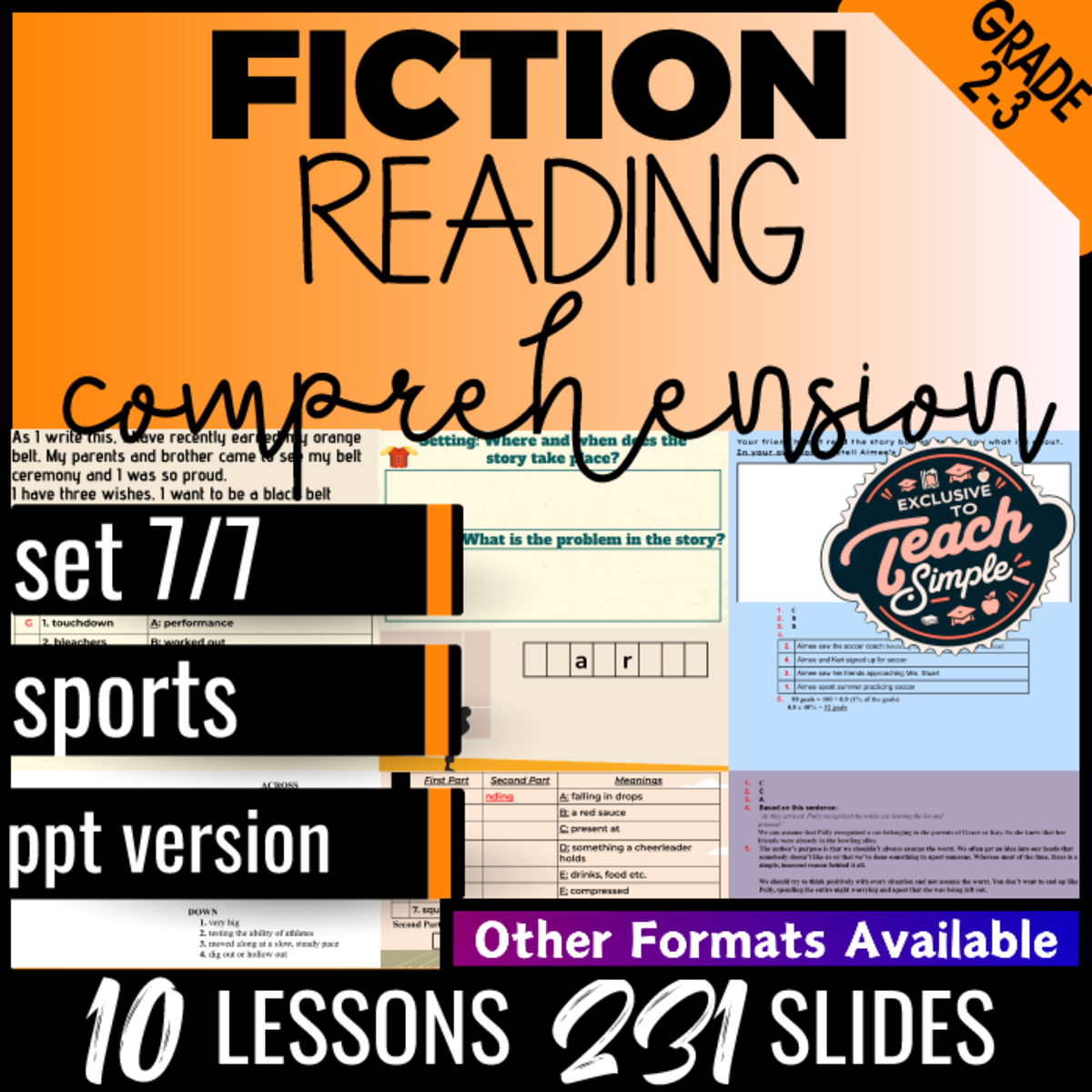 An educational teaching resource from Cored Education entitled Reading Comprehension Passages Fiction Set 7 - Sports (PPT) downloadable at Teach Simple.