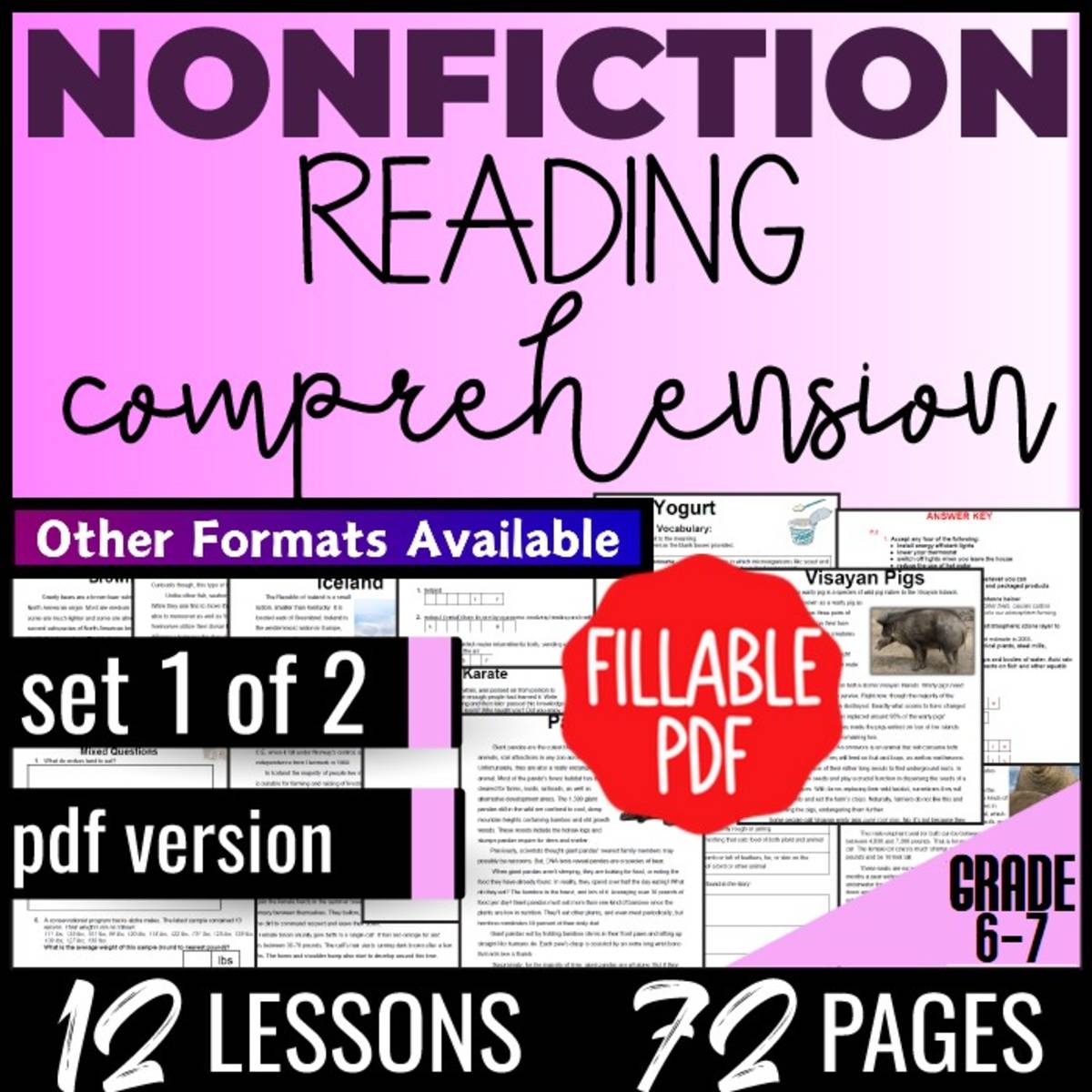 An educational teaching resource from Cored Education entitled Reading Comprehension Passages Nonfiction Set 1 (Fillable PDF) downloadable at Teach Simple.