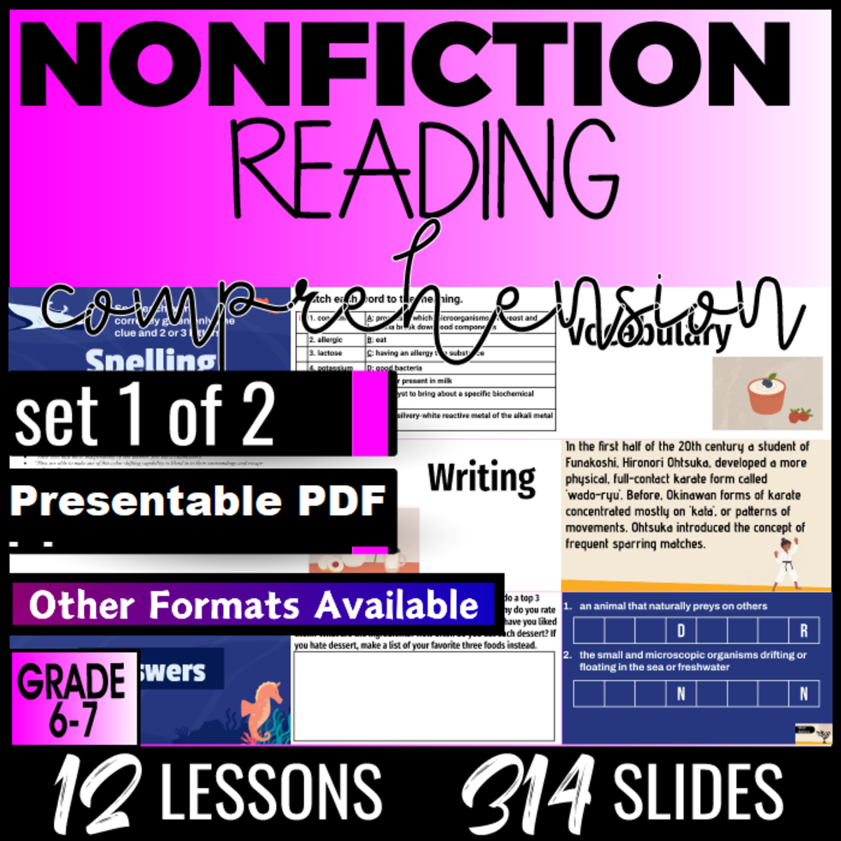 An educational teaching resource from Cored Education entitled Reading Comprehension Passages Nonfiction Set 1 (Presentable PDF) downloadable at Teach Simple.