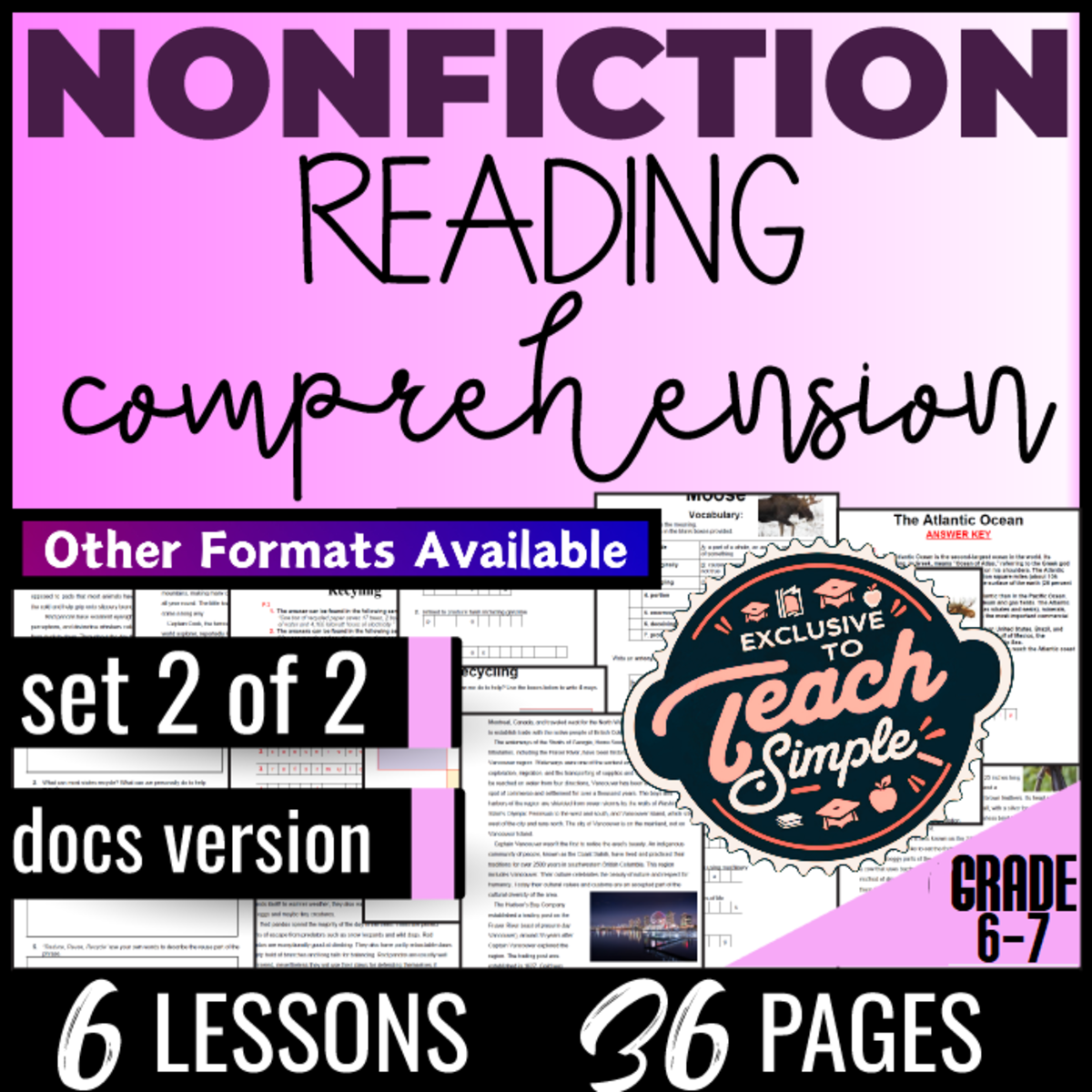 An educational teaching resource from Cored Education entitled Reading Comprehension Passages Nonfiction Set 2 (Docs) Digital Centers downloadable at Teach Simple.