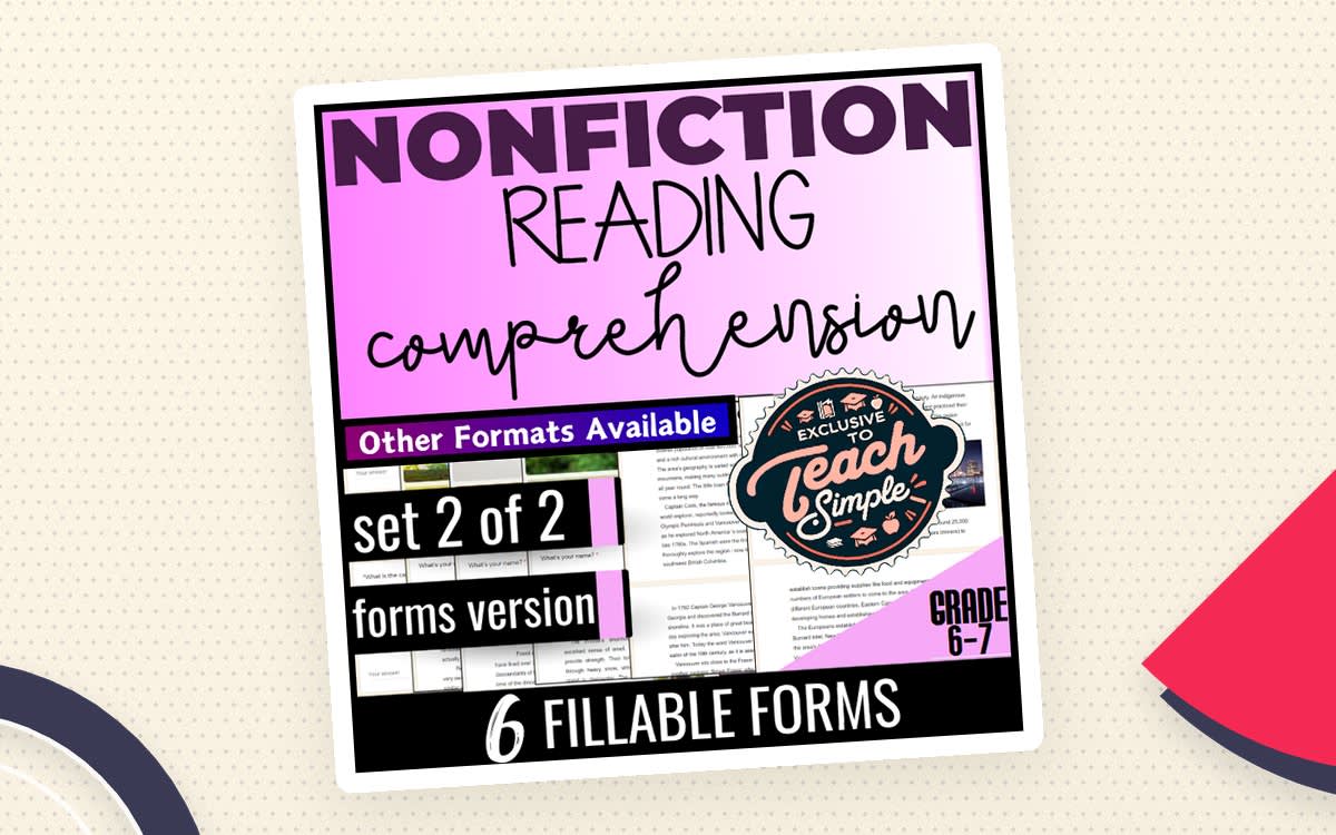 An educational teaching resource from Cored Education entitled Reading Comprehension Passages Nonfiction Set 2 (Google Forms) downloadable at Teach Simple.
