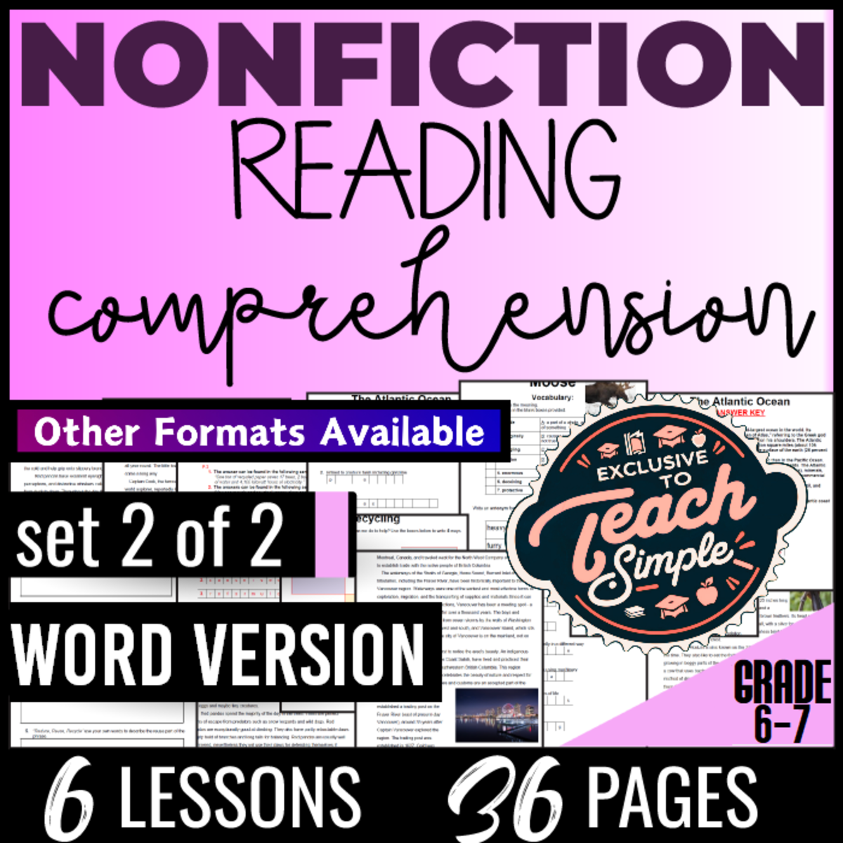 An educational teaching resource from Cored Education entitled Reading Comprehension Passages Nonfiction Set 2 (Word) downloadable at Teach Simple.