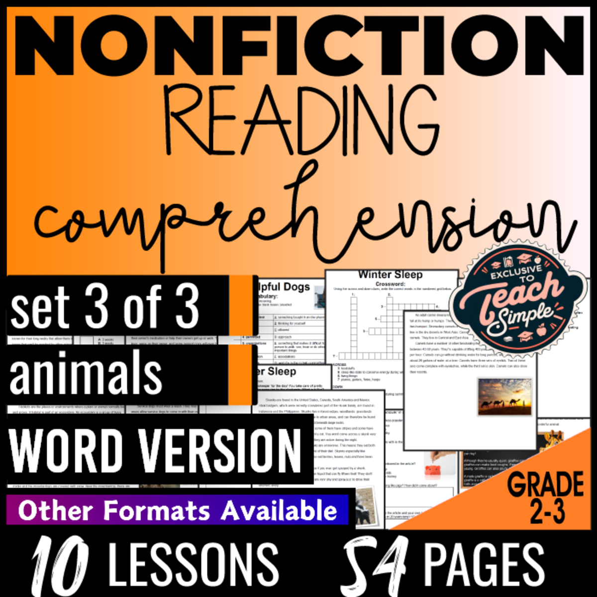 An educational teaching resource from Cored Education entitled Reading Comprehension Passages Nonfiction Set 3 - Animals (Word) downloadable at Teach Simple.