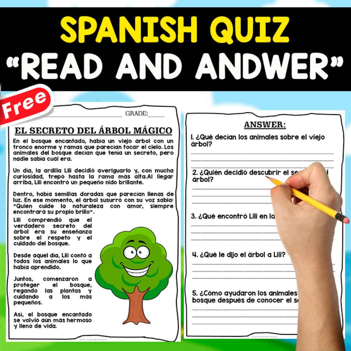An educational teaching resource from EDITORIAL LAURA EDUCA entitled READING COMPREHENSION TEXT | EL ÁRBOL MÁGICO | SPANISH RESOURCE downloadable at Teach Simple.