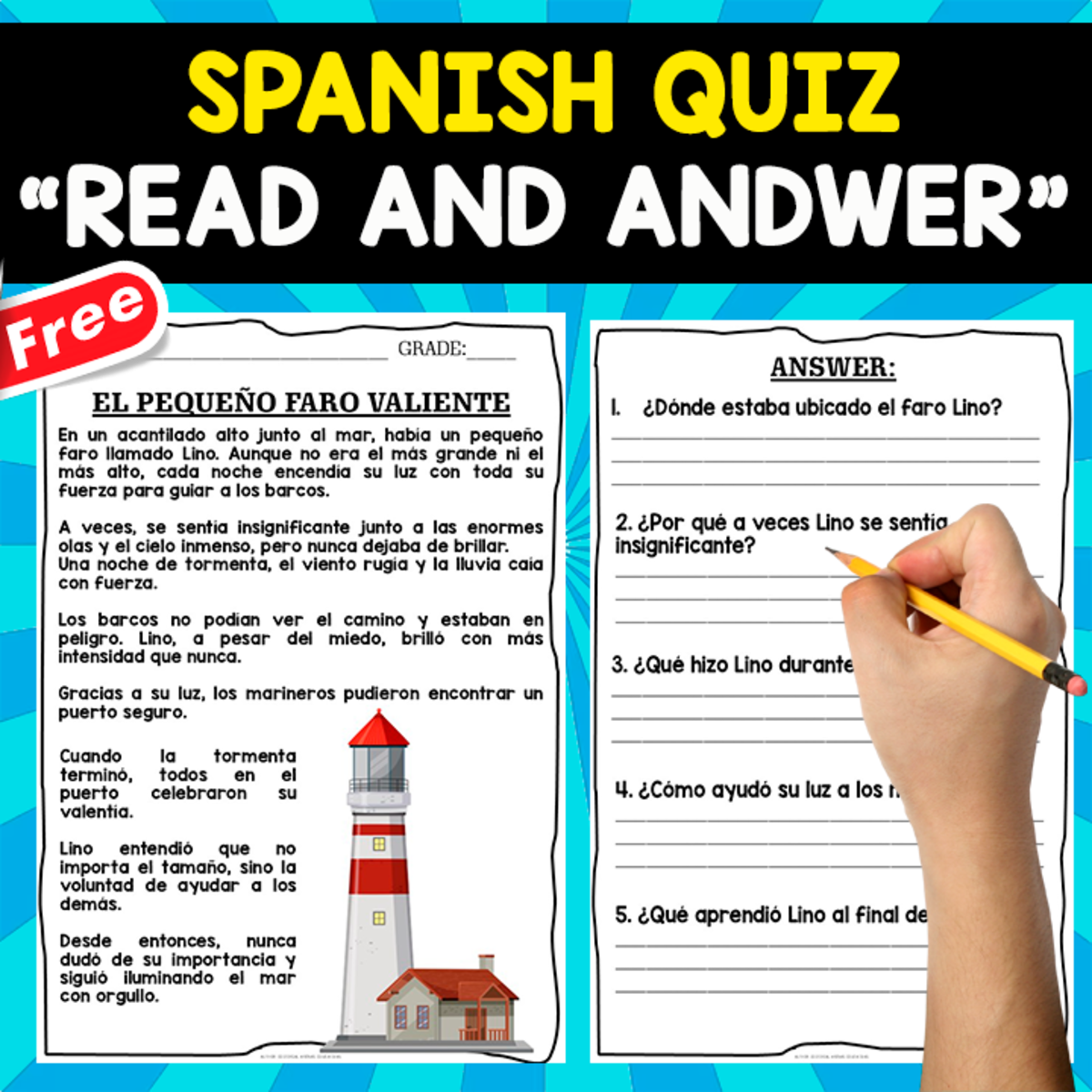 An educational teaching resource from EDITORIAL LAURA EDUCA entitled READING COMPREHENSION TEXT | EL FARO VALIENTE | SPANISH RESOURCE downloadable at Teach Simple.