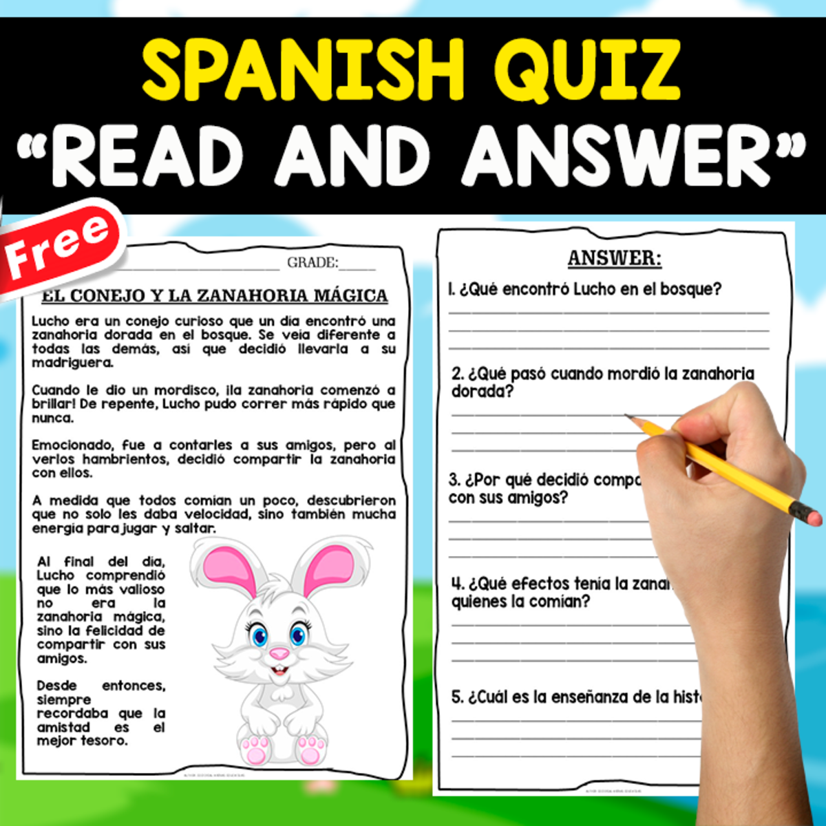 An educational teaching resource from EDITORIAL LAURA EDUCA entitled READING COMPREHENSION TEXT IN SPANISH | EL CONEJO Y LA ZANAHORIA downloadable at Teach Simple.