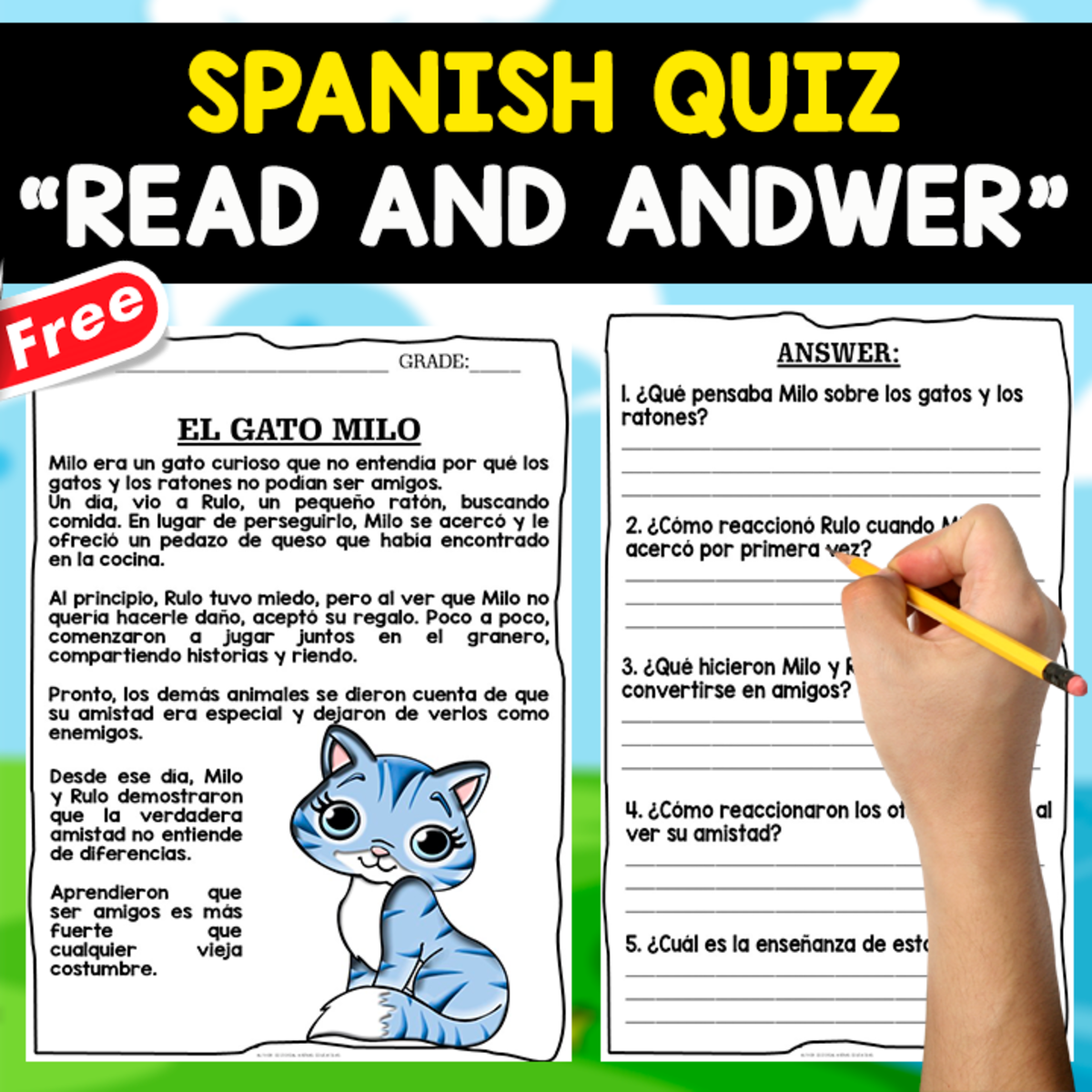 An educational teaching resource from EDITORIAL LAURA EDUCA entitled READING COMPREHENSION TEXT IN SPANISH | EL GATO MILO downloadable at Teach Simple.
