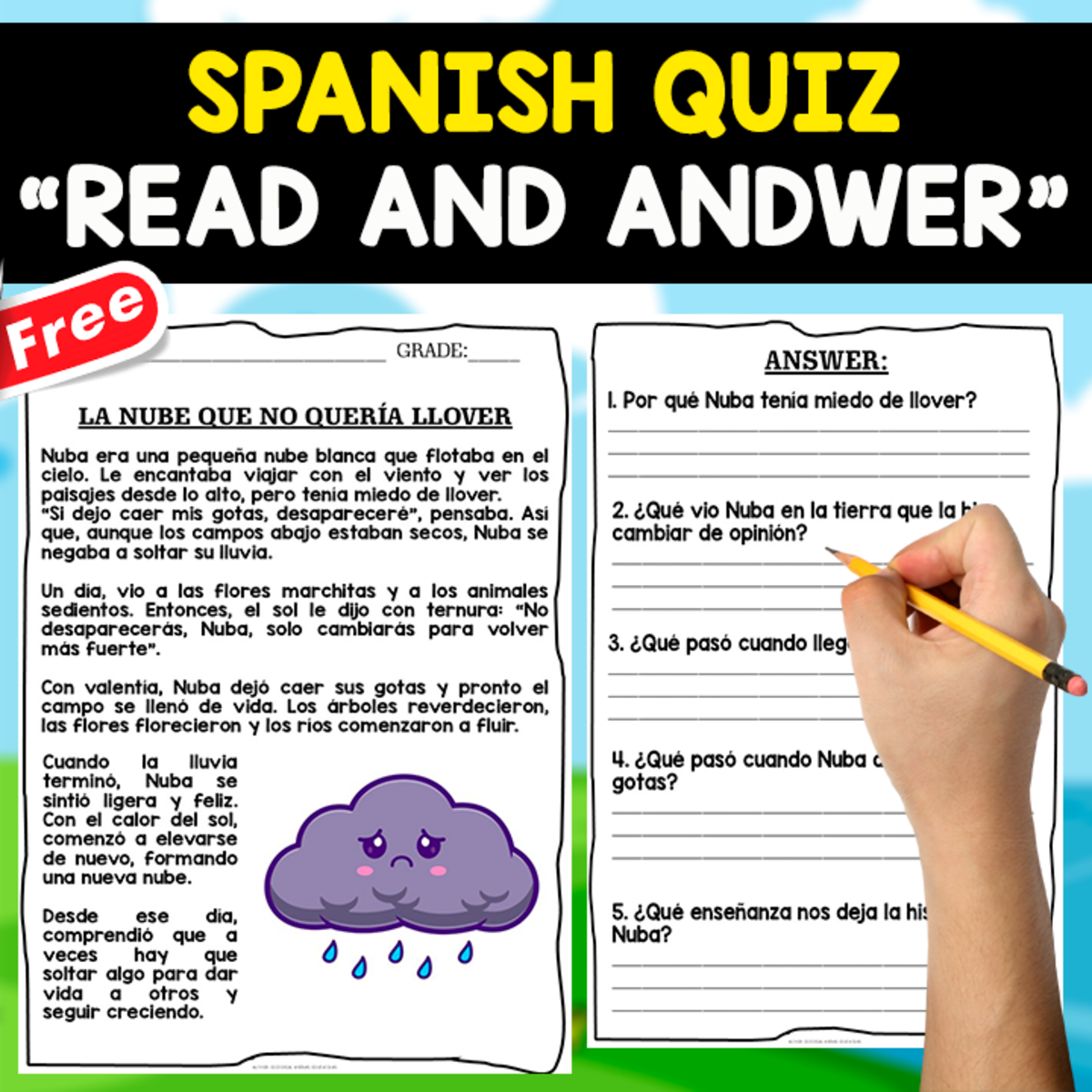 An educational teaching resource from EDITORIAL LAURA EDUCA entitled READING COMPREHENSION TEXT IN SPANISH | NUBA LA NUBE downloadable at Teach Simple.