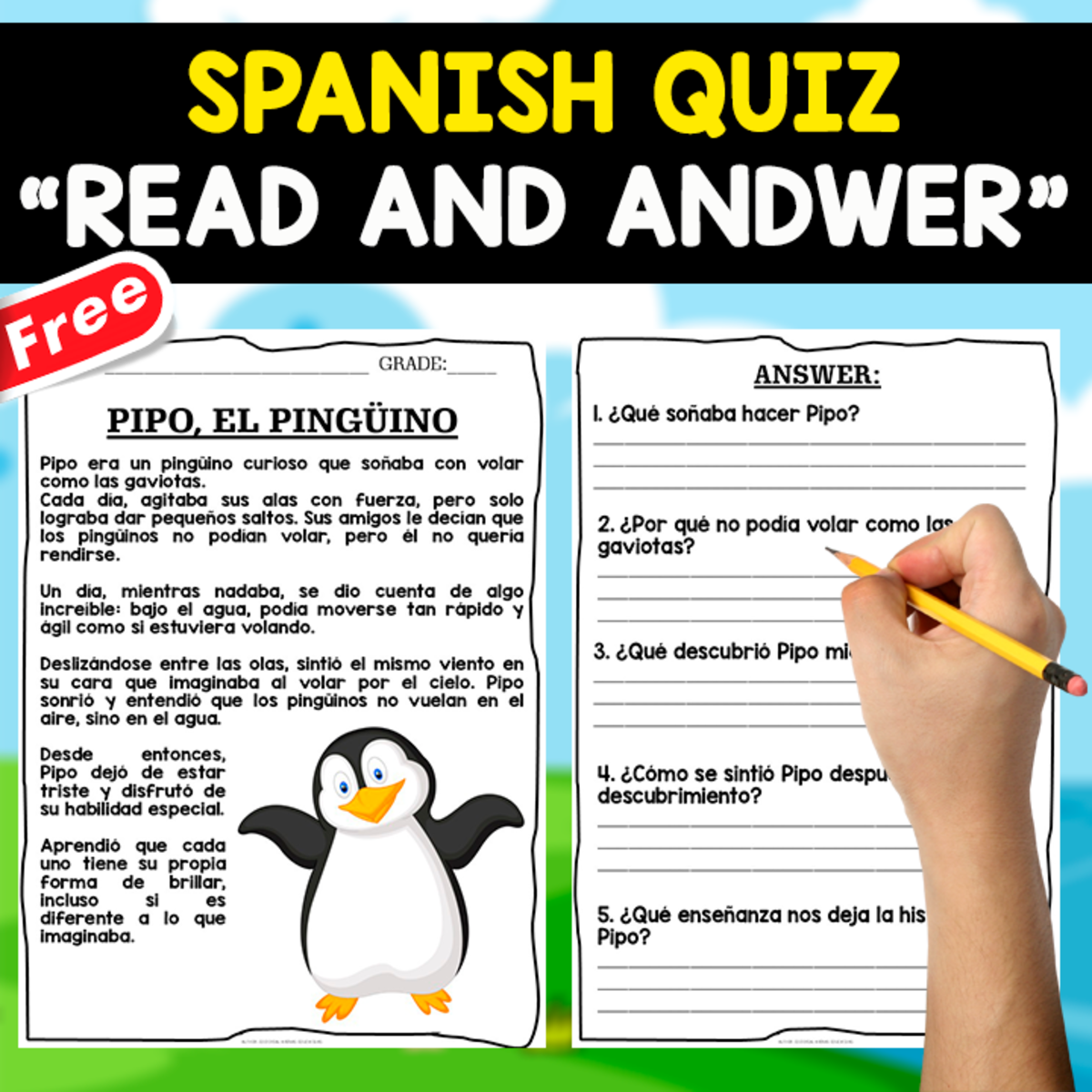 An educational teaching resource from EDITORIAL LAURA EDUCA entitled READING COMPREHENSION TEXT IN SPANISH | PIPO EL PINGUINO downloadable at Teach Simple.