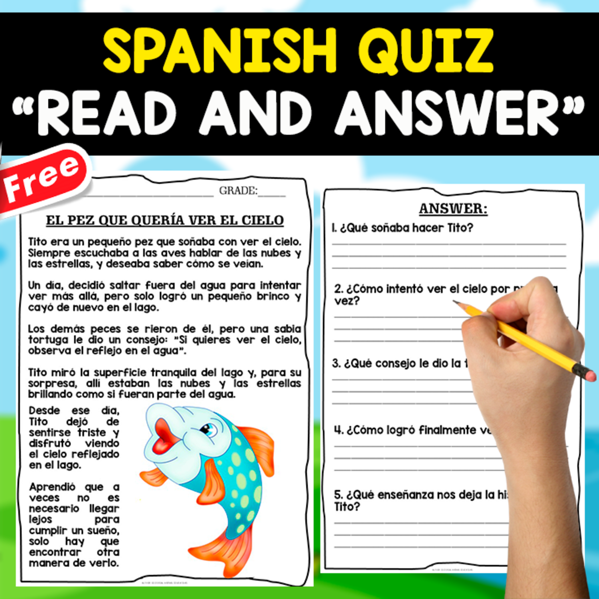 An educational teaching resource from EDITORIAL LAURA EDUCA entitled READING COMPREHENSION TEXT IN SPANISH | TITO EL PEZ downloadable at Teach Simple.