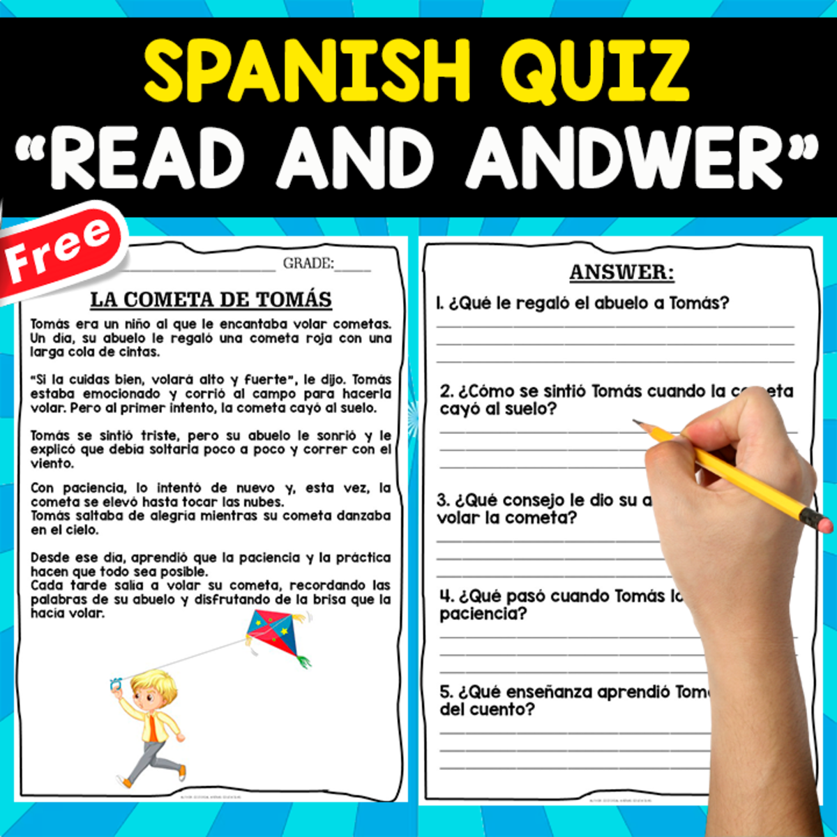 An educational teaching resource from EDITORIAL LAURA EDUCA entitled READING COMPREHENSION TEXT | LA COMETA DE TOMÁS | SPANISH RESOURCE downloadable at Teach Simple.