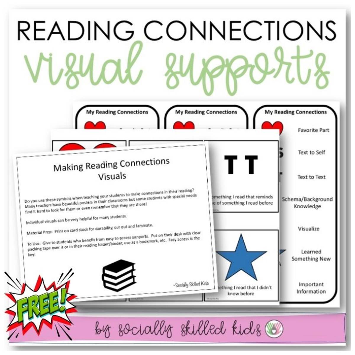 An educational teaching resource from Socially Skilled Kids entitled Reading Connections, Visual Supports downloadable at Teach Simple.