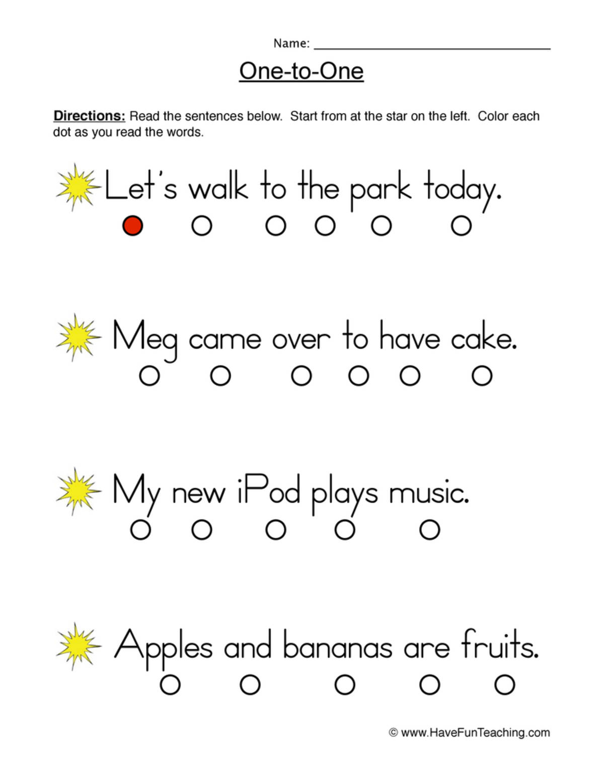 An educational teaching resource from Have Fun Teaching entitled Reading One to One Accuracy Practice Worksheet downloadable at Teach Simple.