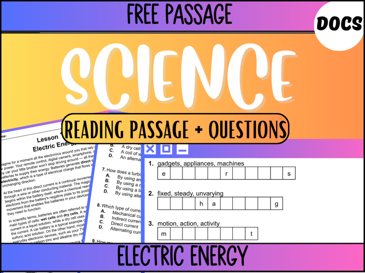 An educational teaching resource from Cored Education entitled Reading Passage 15: Electric Energy Google Docs downloadable at Teach Simple.