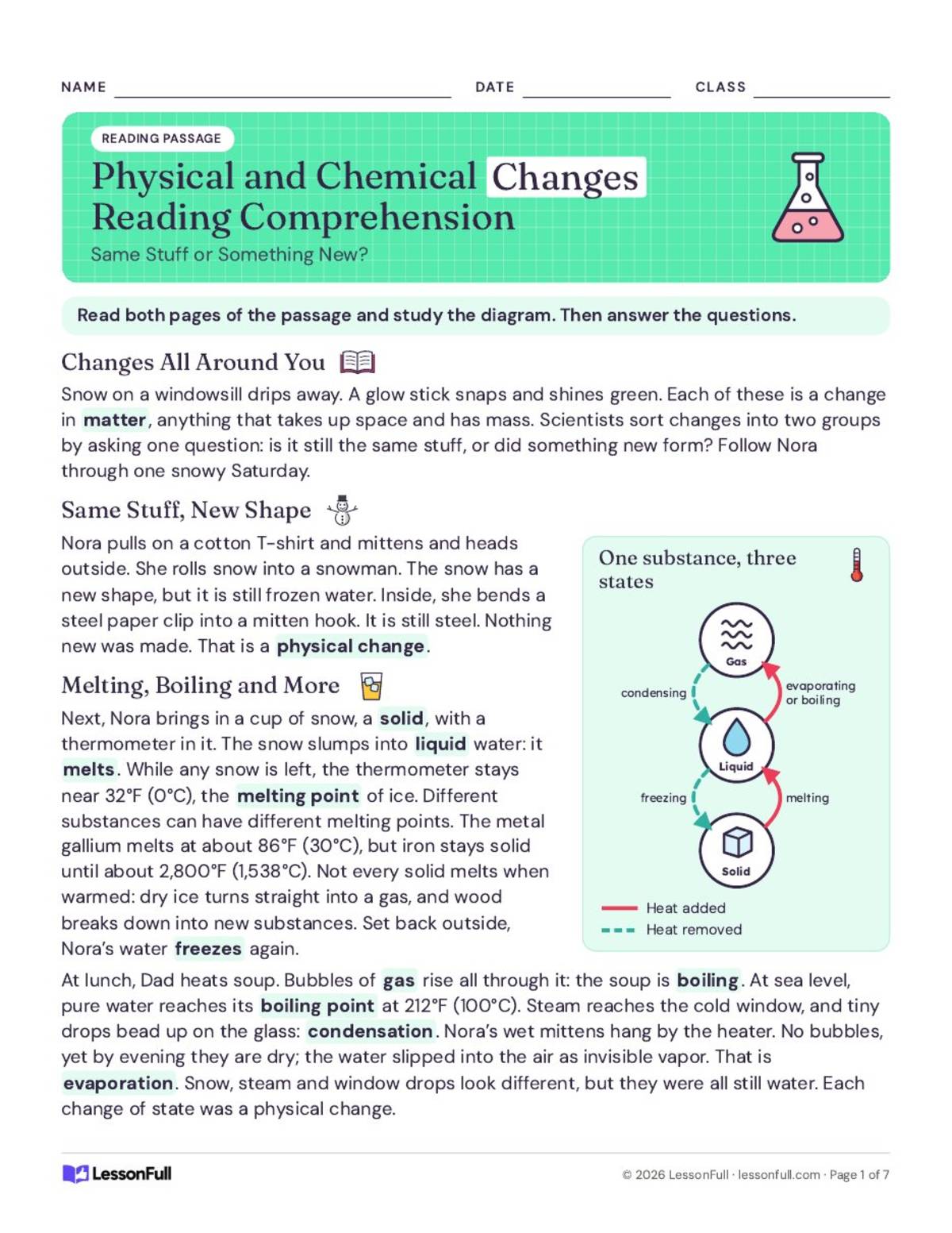 Physical and Chemical Changes – Reading Passage preview