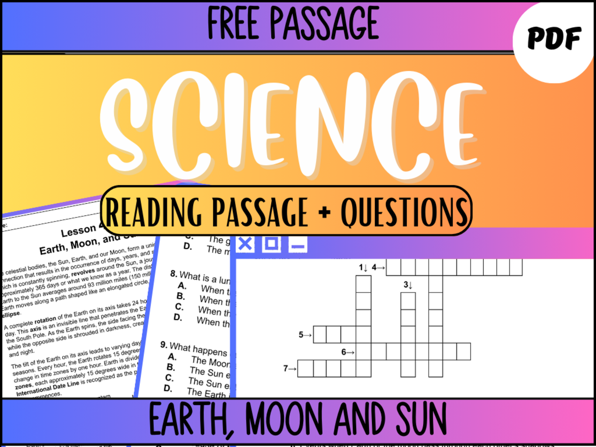 An educational teaching resource from Cored Education entitled Reading Passage 42 Earth, Moon and Sun PDF downloadable at Teach Simple.