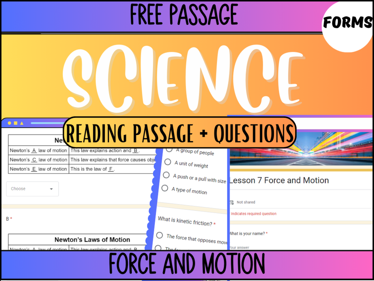 An educational teaching resource from Cored Education entitled Reading Passage 7: Force and Motion (Google Forms) downloadable at Teach Simple.