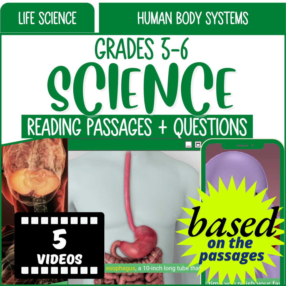 An educational teaching resource from Cored Education entitled Reading Passages on Human Body Systems (Videos) downloadable at Teach Simple.