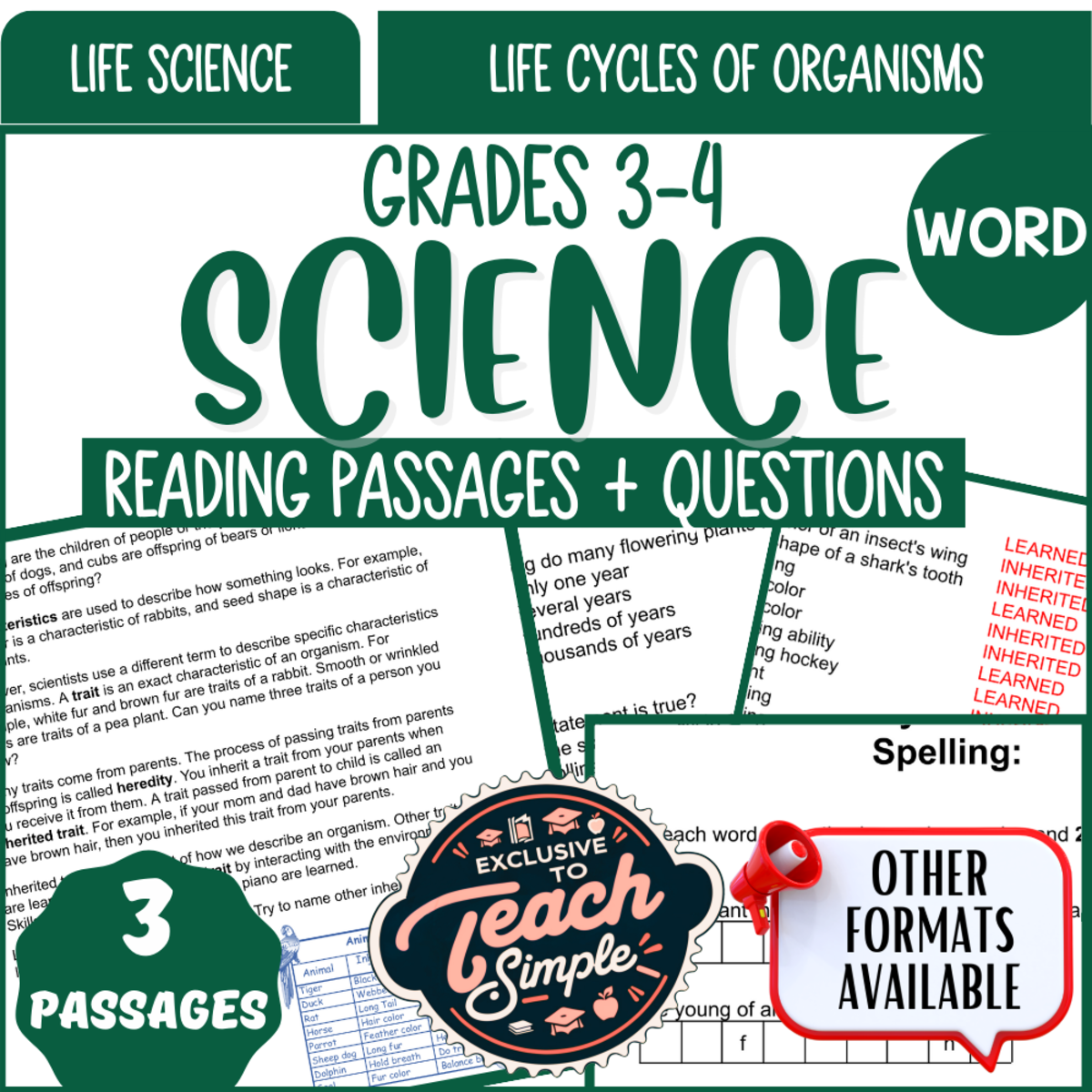 An educational teaching resource from Cored Education entitled Reading Passages on Life Cycles of Organisms (Word) downloadable at Teach Simple.
